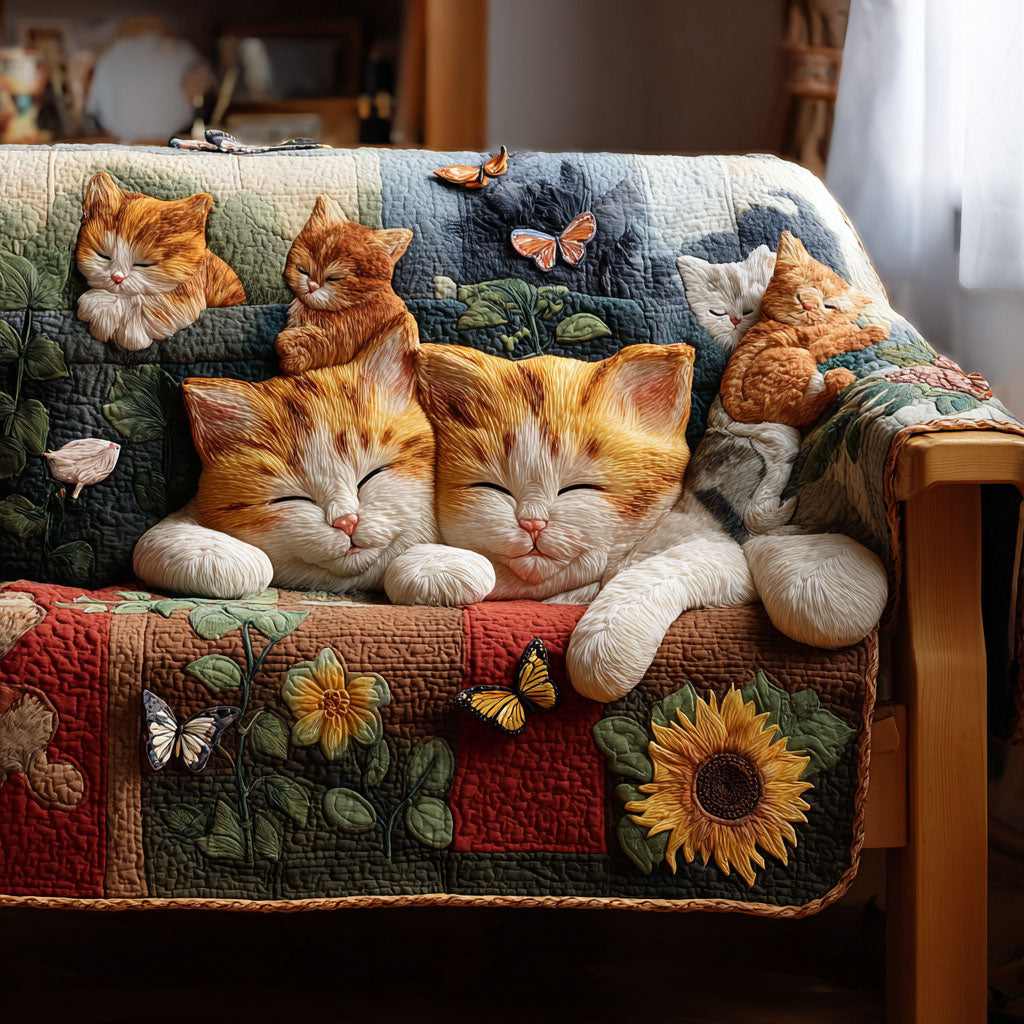 Snuggle Cats Quilted Sofa Cover Neutral Home Room Decor Gift Ideas For Cat Owners - Tradiviet