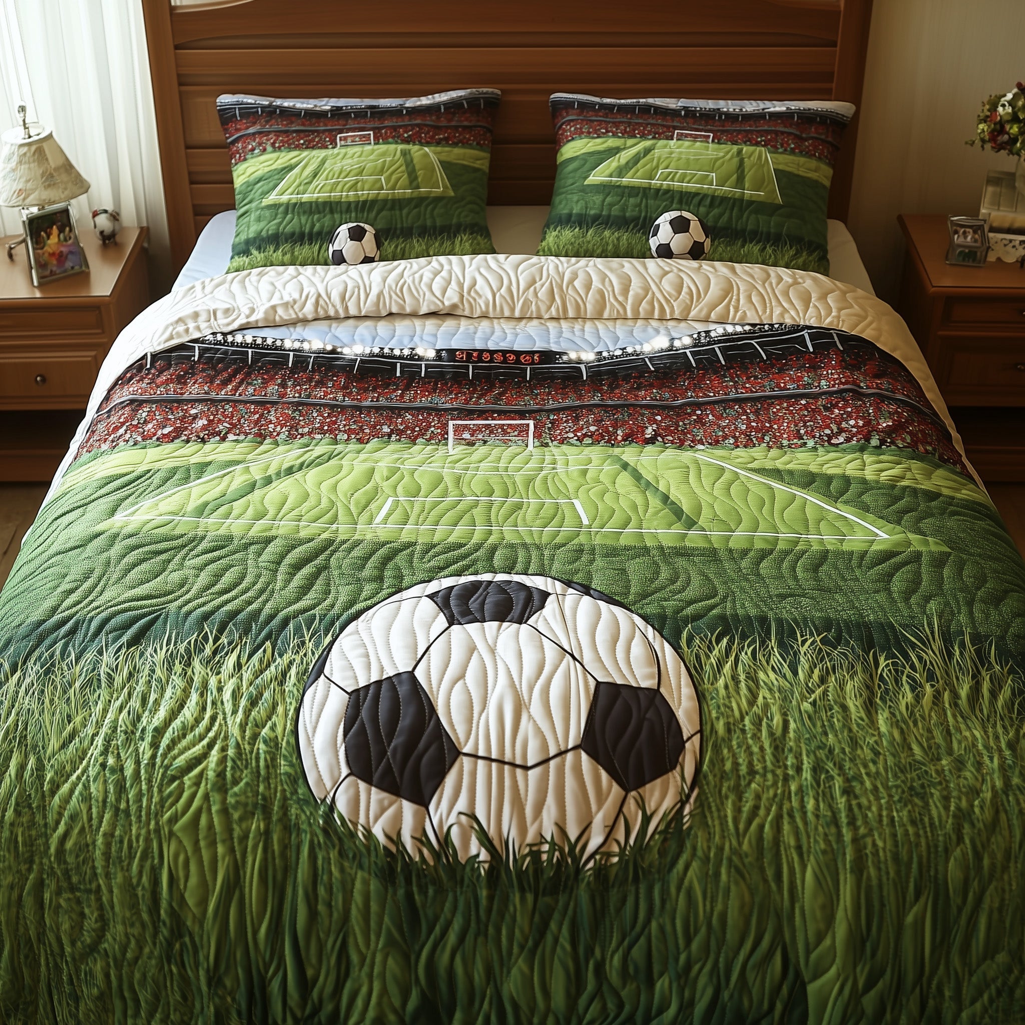 Soccer Field of Dreams Quilted Bedding Set Soccer Field Homeware Gift For Field Dreams - Tradiviet
