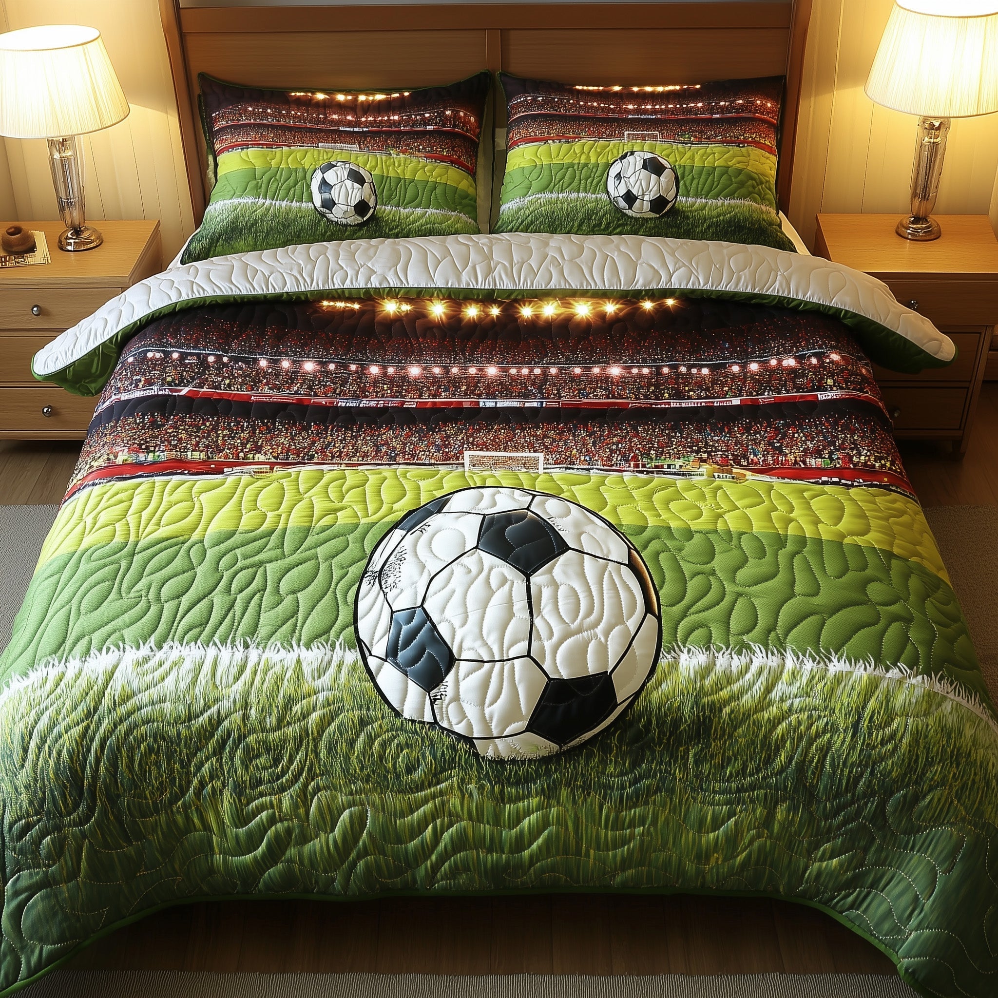 Soccer Field of Dreams Quilted Bedding Set Soccer Field Landscape Gift For Soccer - Tradiviet