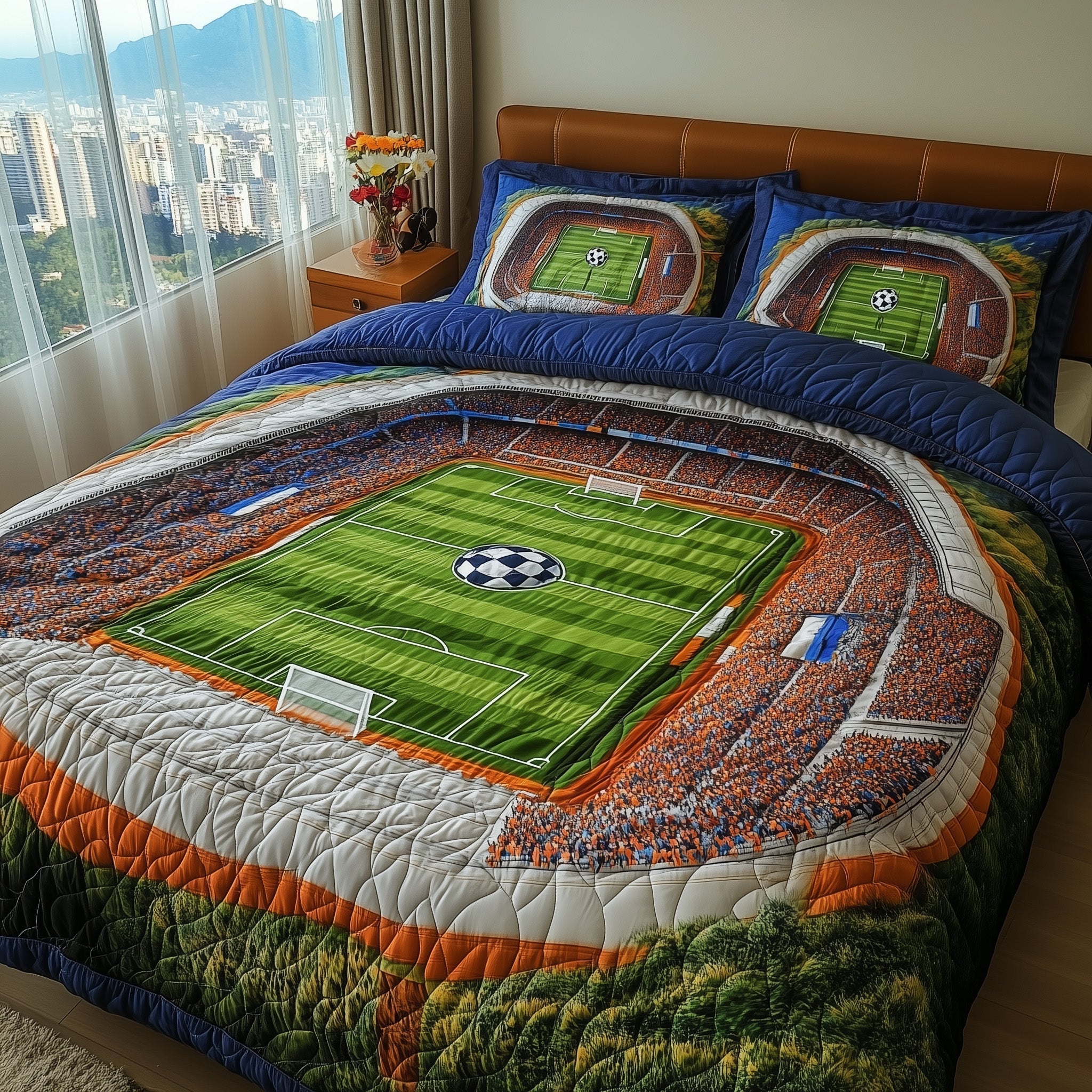Soccer Field of Dreams Quilted Bedding Set Soccer Field Oasis Gift For Soccer Field - Tradiviet