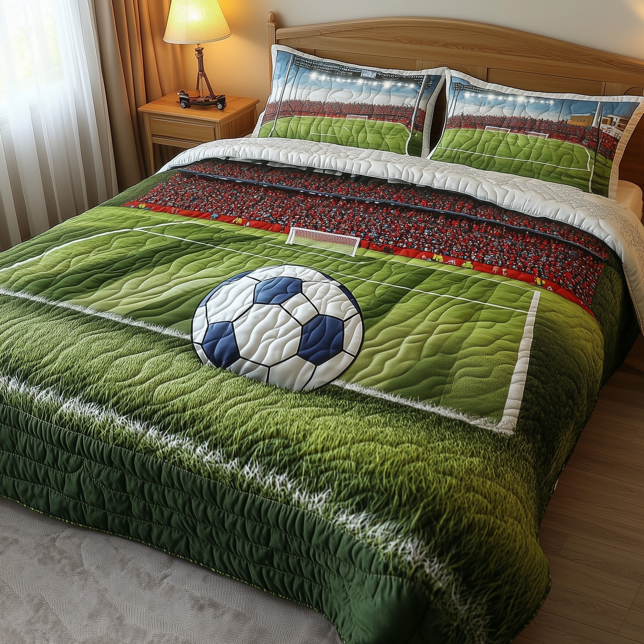 Soccer Field of Dreams Quilted Bedding Set Soccer Field Textile Gift For Field - Tradiviet