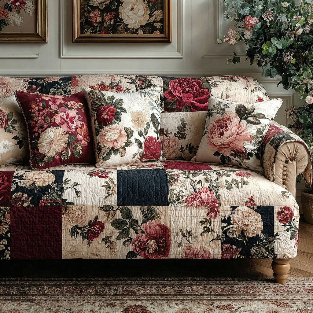 Soft Botanicals Quilted Sofa Cover Boho Room Decor Gift For Home Lover - Tradiviet