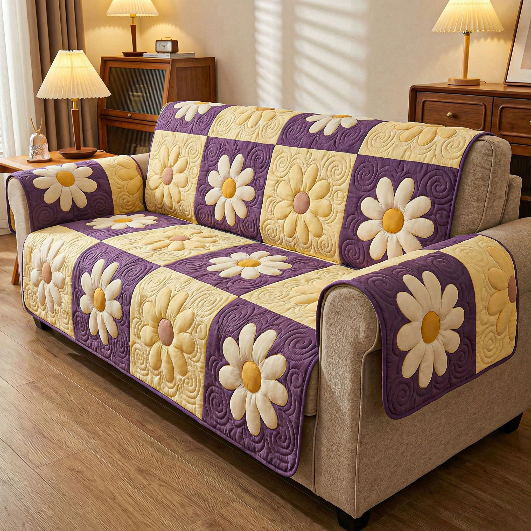 Soft Daisy Days Quilted Sofa Cover Cool Couch Slipcovers Mothers Day Gift Ideas Last Minute - Tradiviet