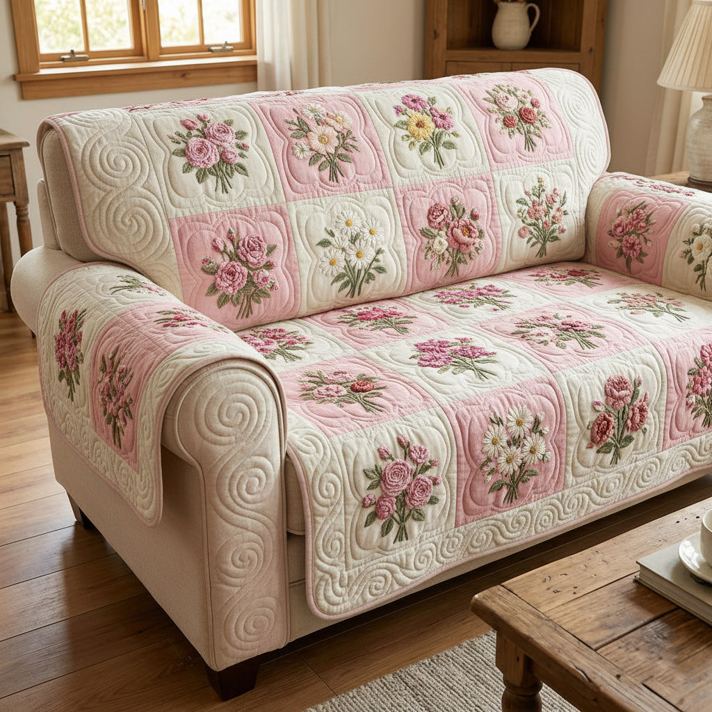 Soft Garden Pink Quilted Sofa Cover Best Couch Slipcovers Gifts For Mom From Daughter - Tradiviet