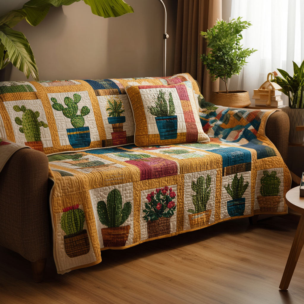 Soft Green Living Quilted Sofa Cover Sofa Blanket Cover Cactus Birthday Gift - Tradiviet