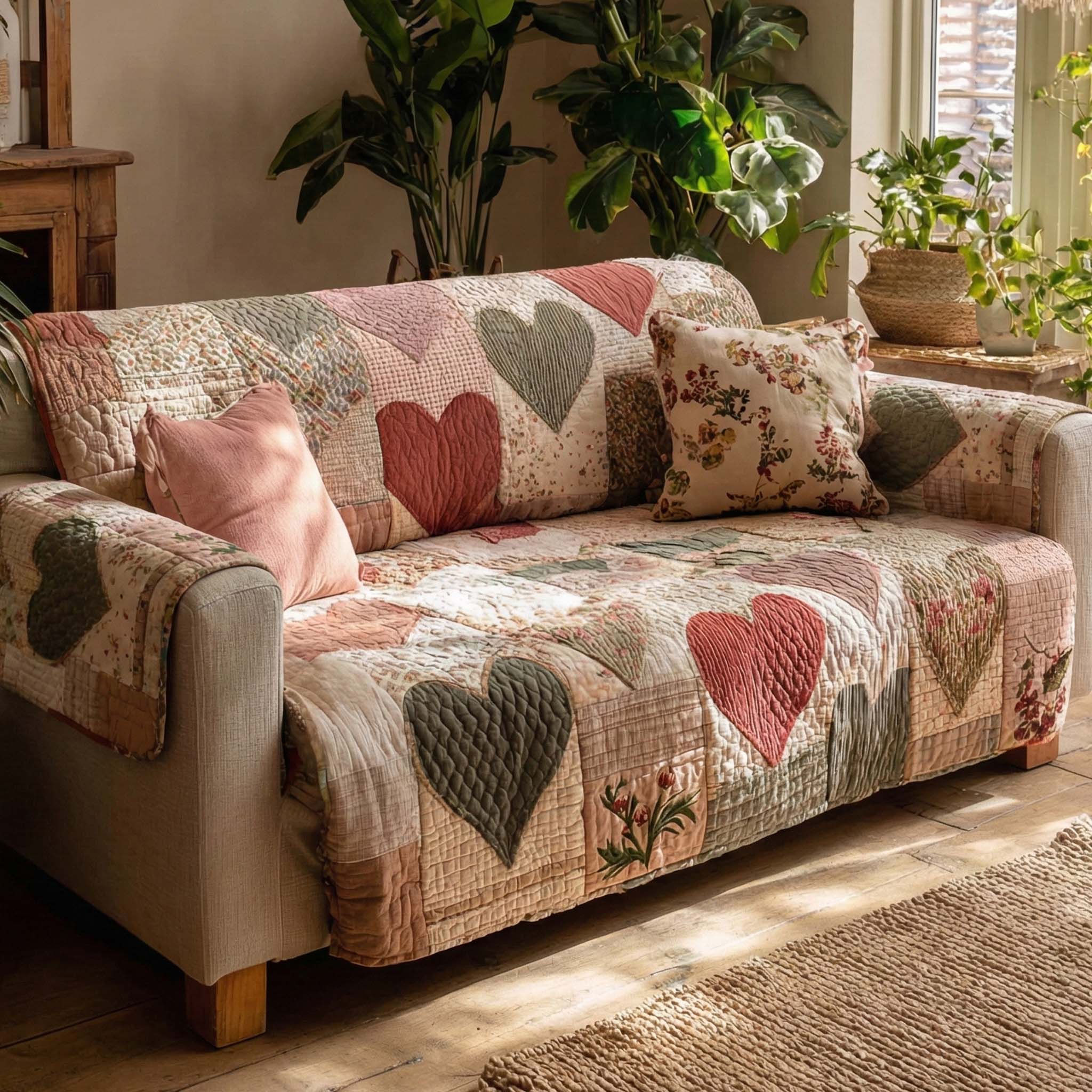 Soft Heartloom Quilted Sofa Cover Classic Room Decor Present For House Lovers - Tradiviet