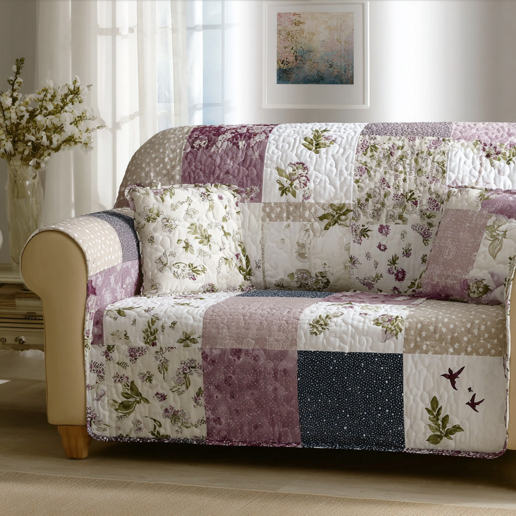 Soft Herbals Quilted Sofa Cover Unique Home Room Decor Best Room Decor Gifts - Tradiviet
