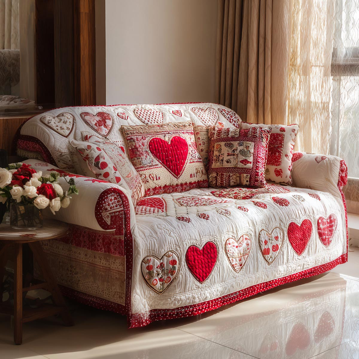 Soft Romance Quilted Sofa Cover Best Sectional Couch Covers Valentine Day Gifts For Wife - Tradiviet