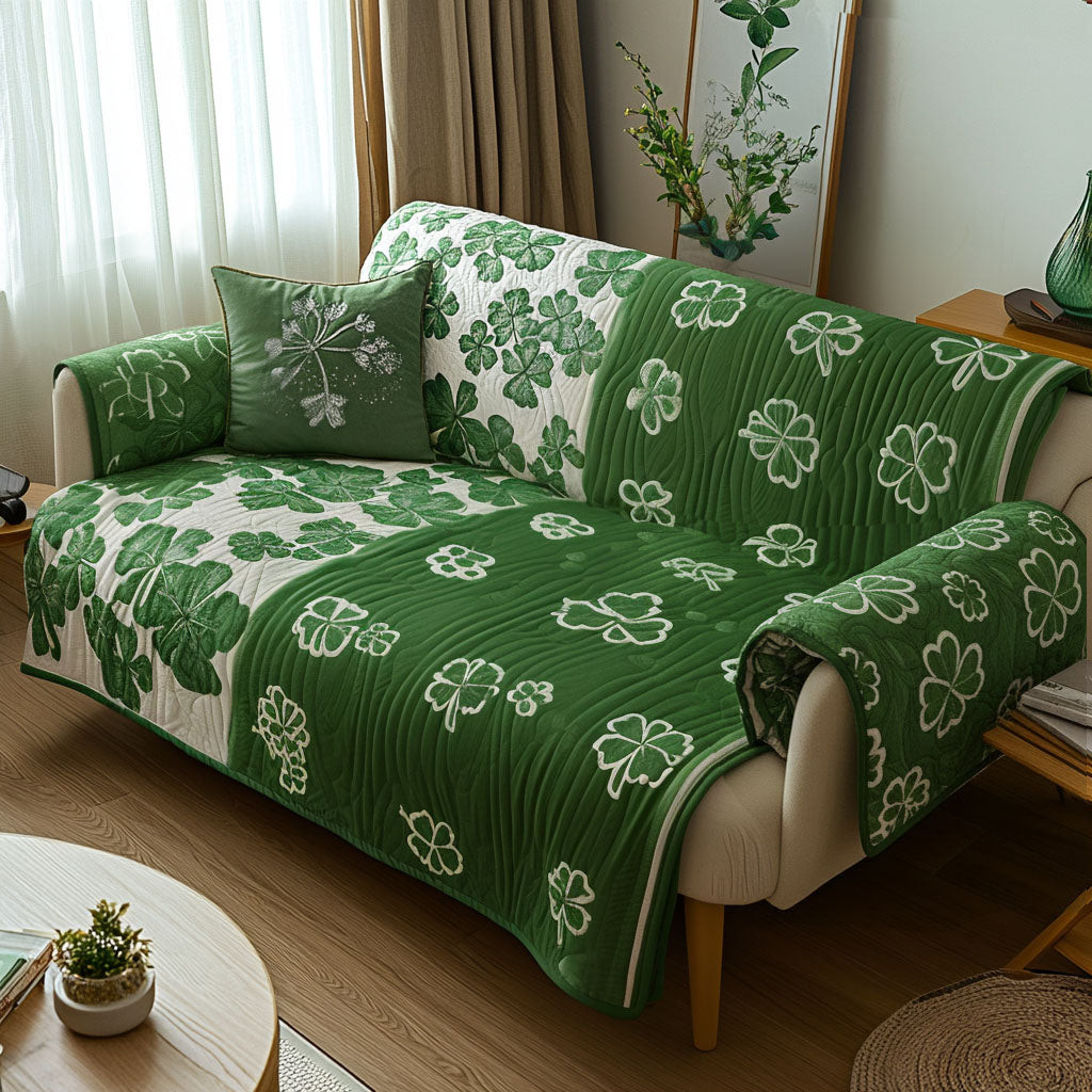 Soft Shamrock Quilted Sofa Cover Couch Cushion Covers Best St Patrick's Day Gifts - Tradiviet