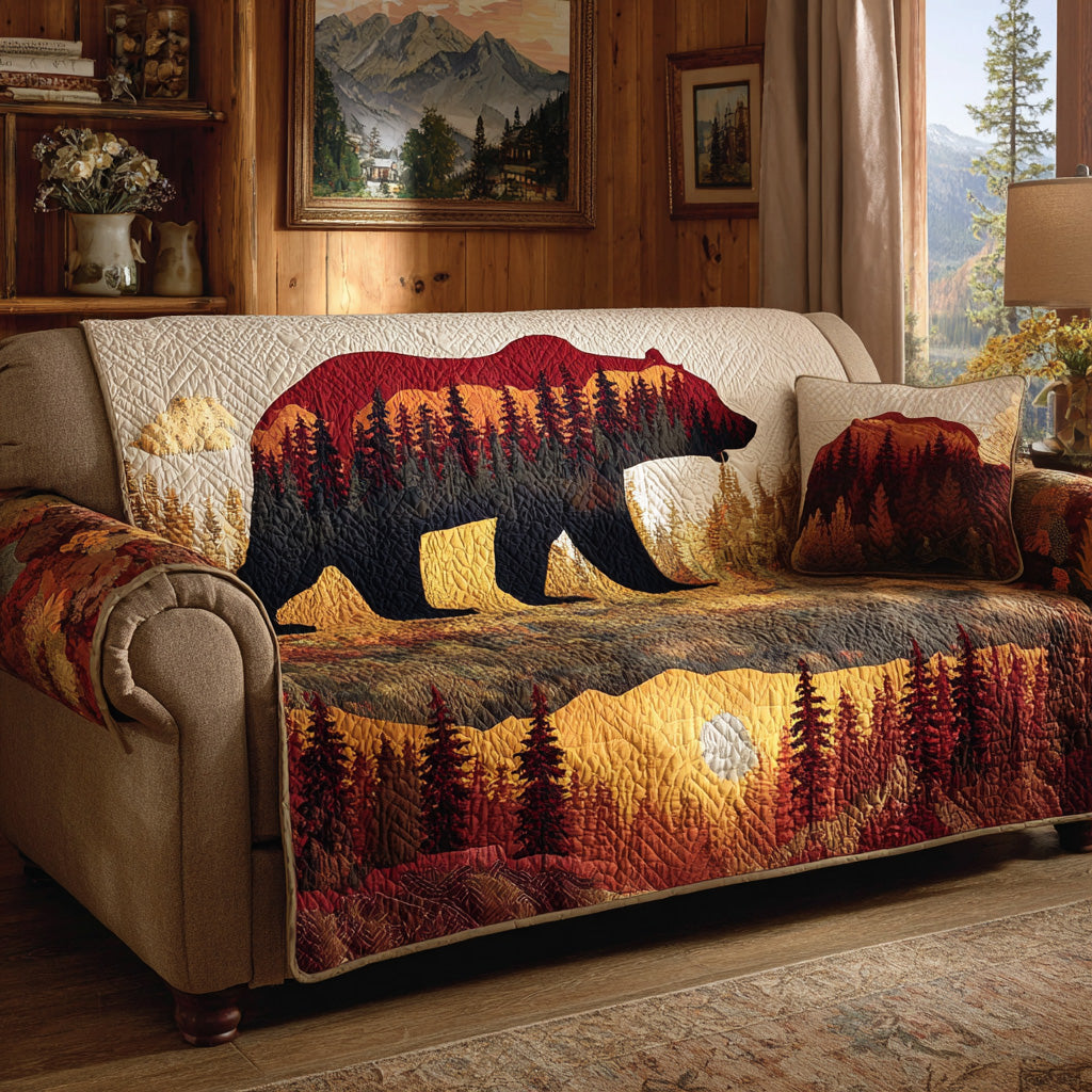 Southwest Bear Stripe Quilted Sofa Cover Interior Room Decor Bear Gifts For Baby - Tradiviet