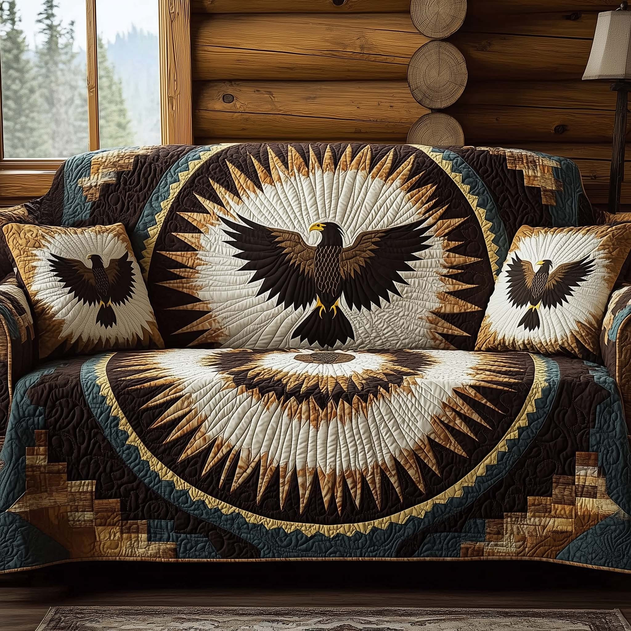 Southwestern Native Eagle Quilted Sofa Cover Cozy Home Decor Gifts For Eagle Lovers - Tradiviet