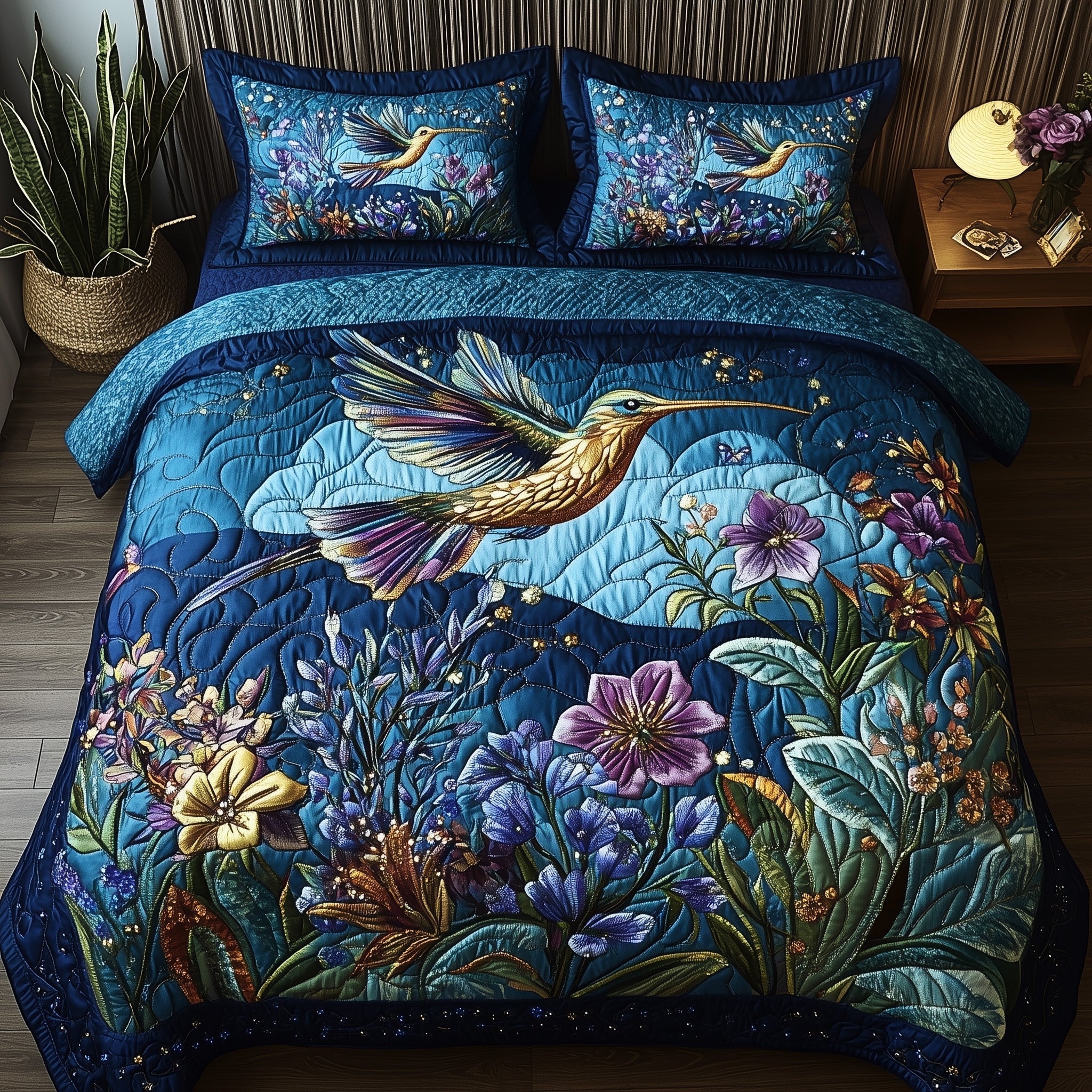 Sparkling Hummingbird Quilted Bedding Set Sparkling Hummingbird Escape Present Bird Lover - Tradiviet
