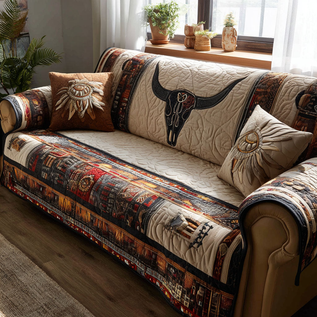 Spirit of the Longhorn Quilted Sofa Cover Simple Home Room Decor Room Gift For Her - Tradiviet