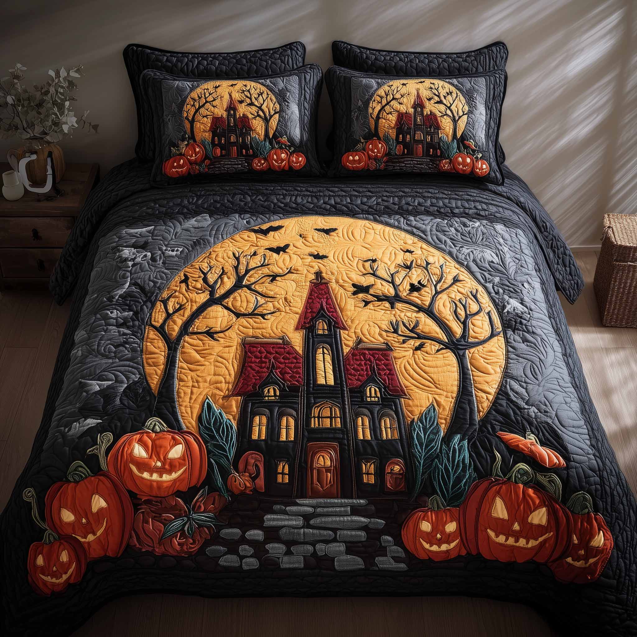 Spooky House Quilted Bedding Set Spooky House Finish Gift For Spooky - Tradiviet