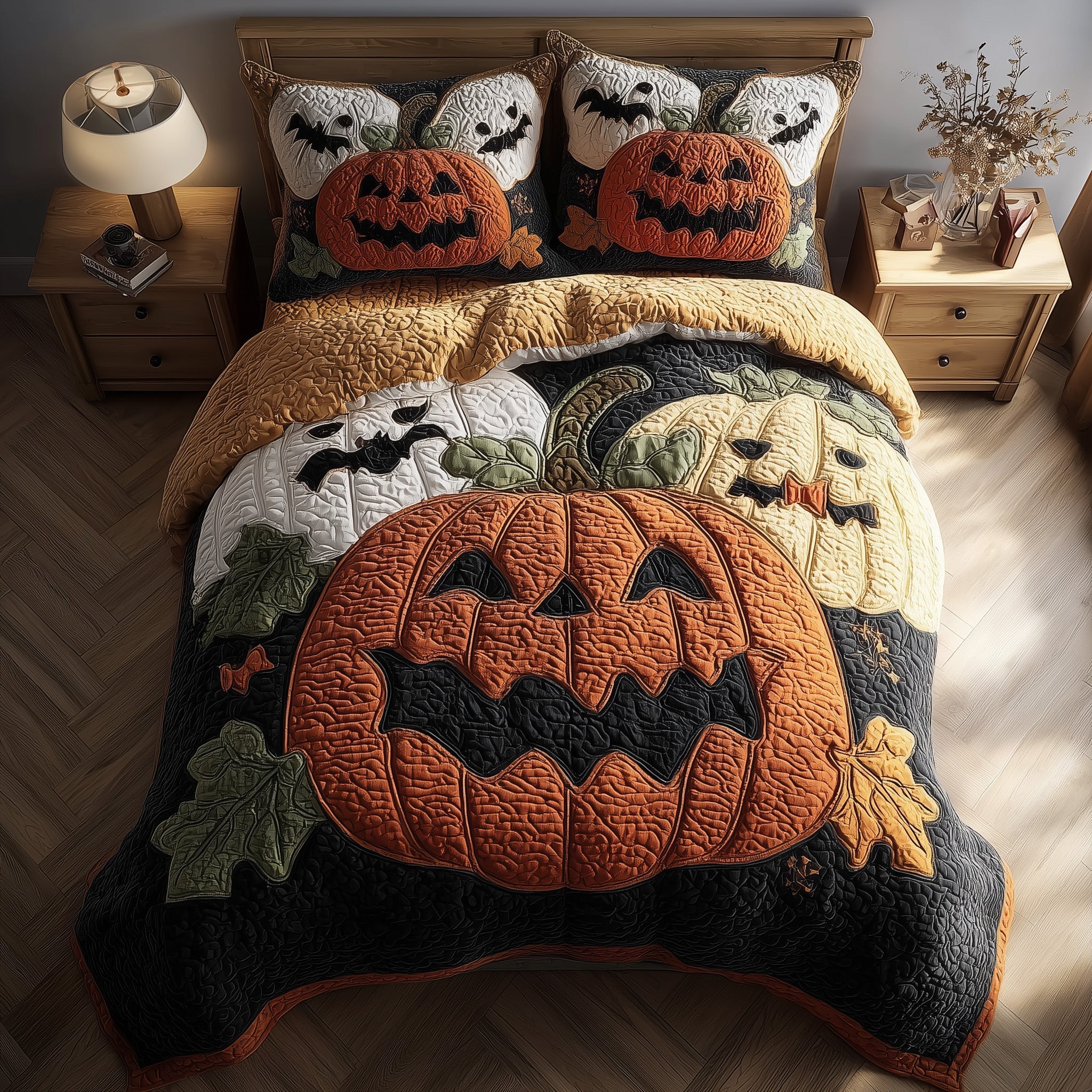 Spooky Pumpkin Quilted Bedding Set Spooky Pumpkin Canvas Gift For Spooky Family - Tradiviet