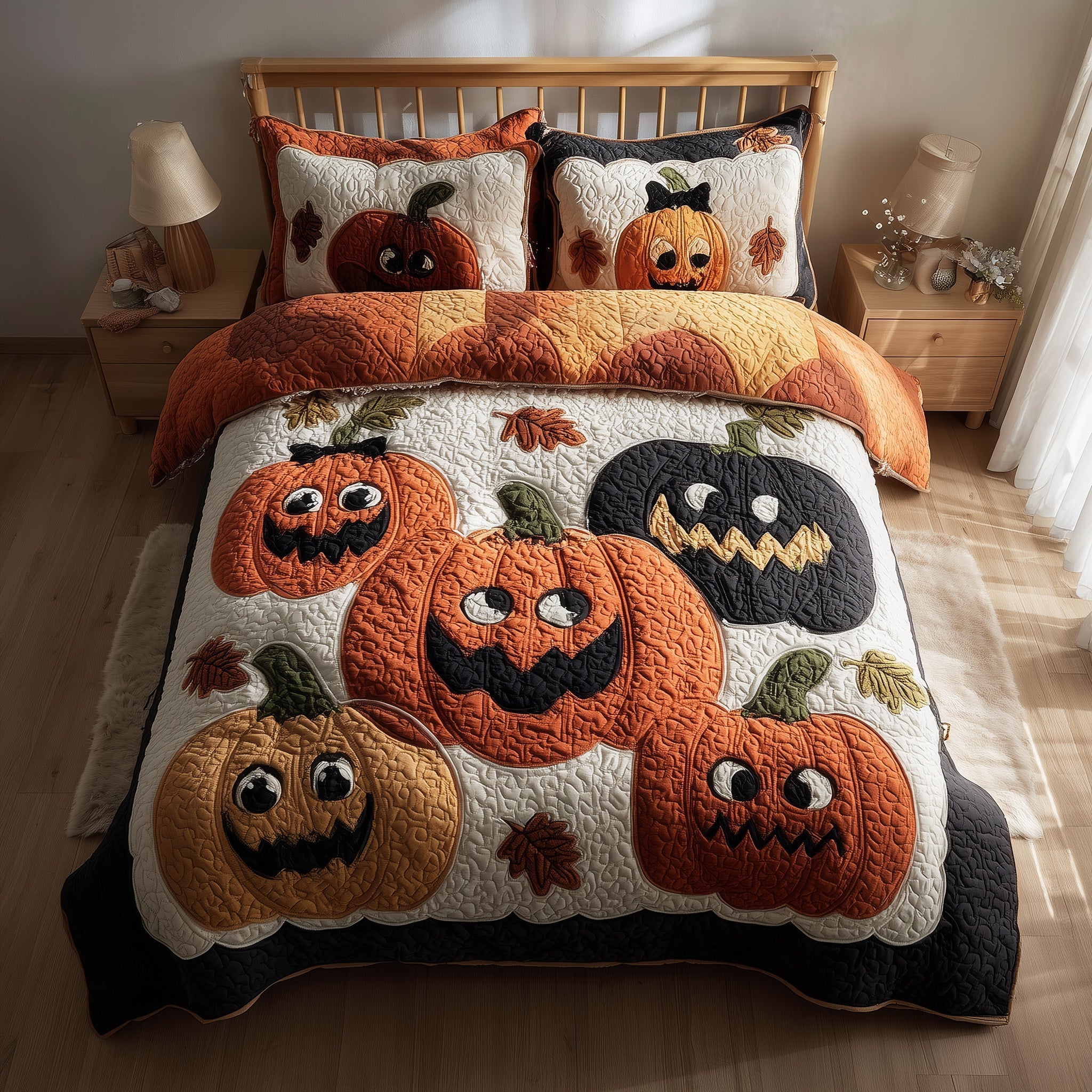 Spooky Pumpkin Quilted Bedding Set Spooky Pumpkin Harmony Gift For Spooky Pumpkin - Tradiviet