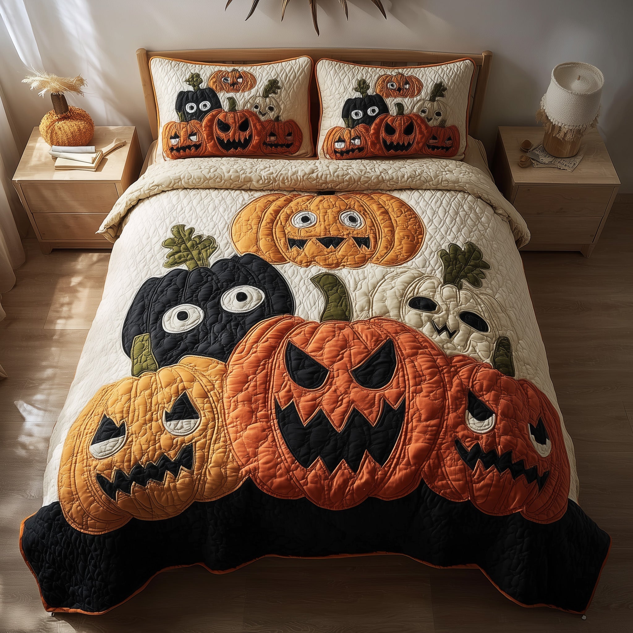 Spooky Pumpkin Quilted Bedding Set Spooky Pumpkin Hideaway Gift For Spooky Friends - Tradiviet