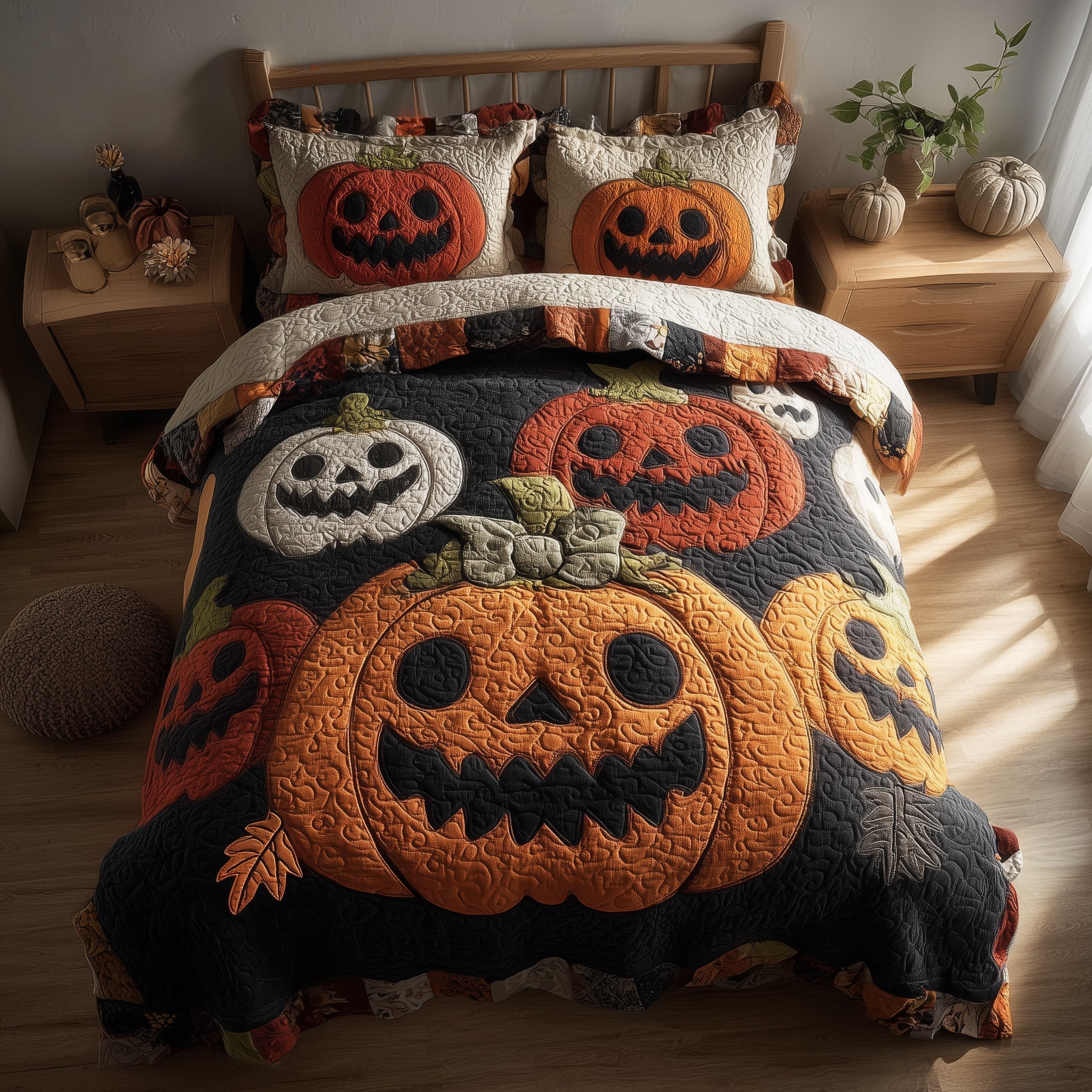 Spooky Pumpkin Quilted Bedding Set Spooky Pumpkin Memory Gift For Spooky Fans - Tradiviet