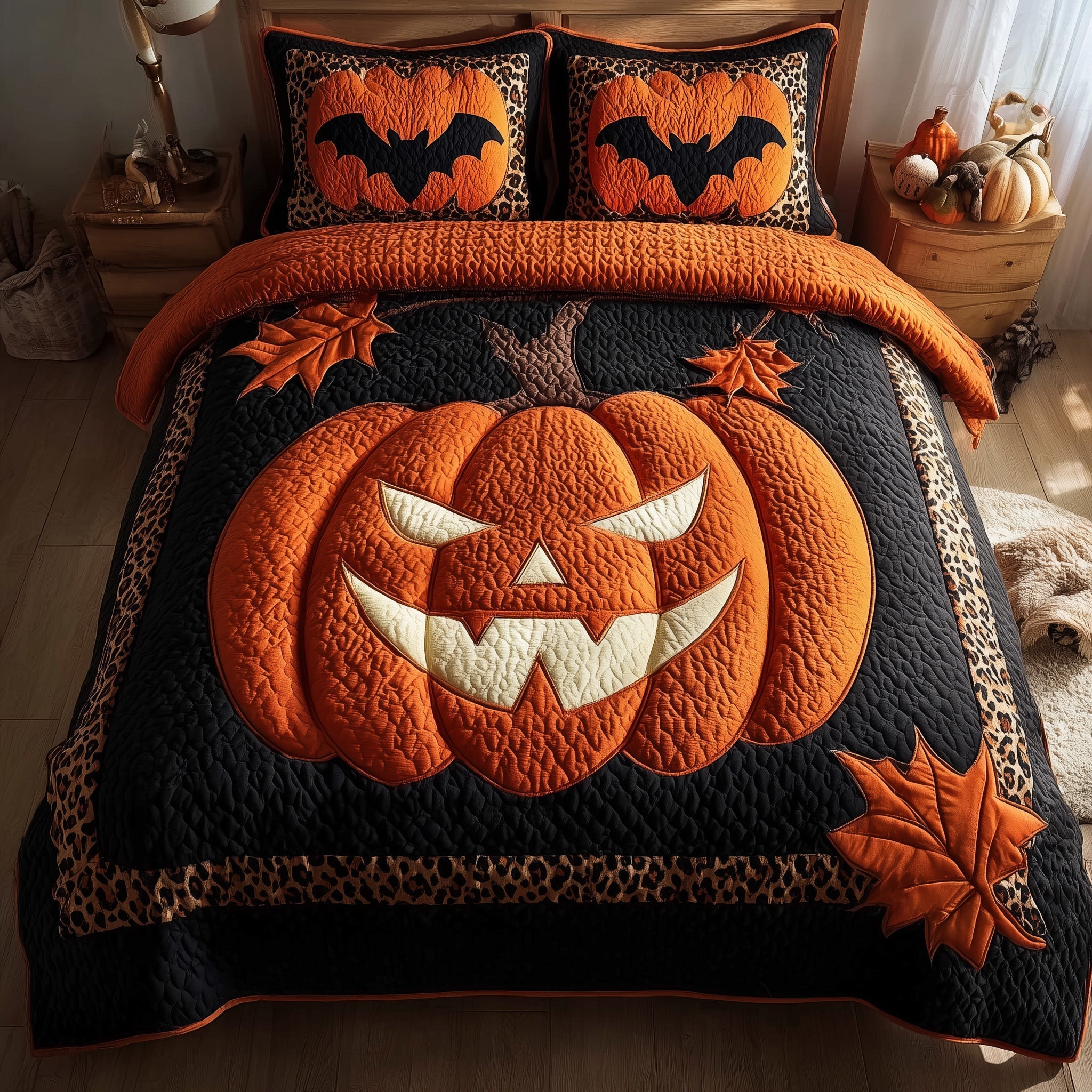 Spooky Pumpkin Quilted Bedding Set Spooky Pumpkin Shore Gift For Spooky Dad - Tradiviet