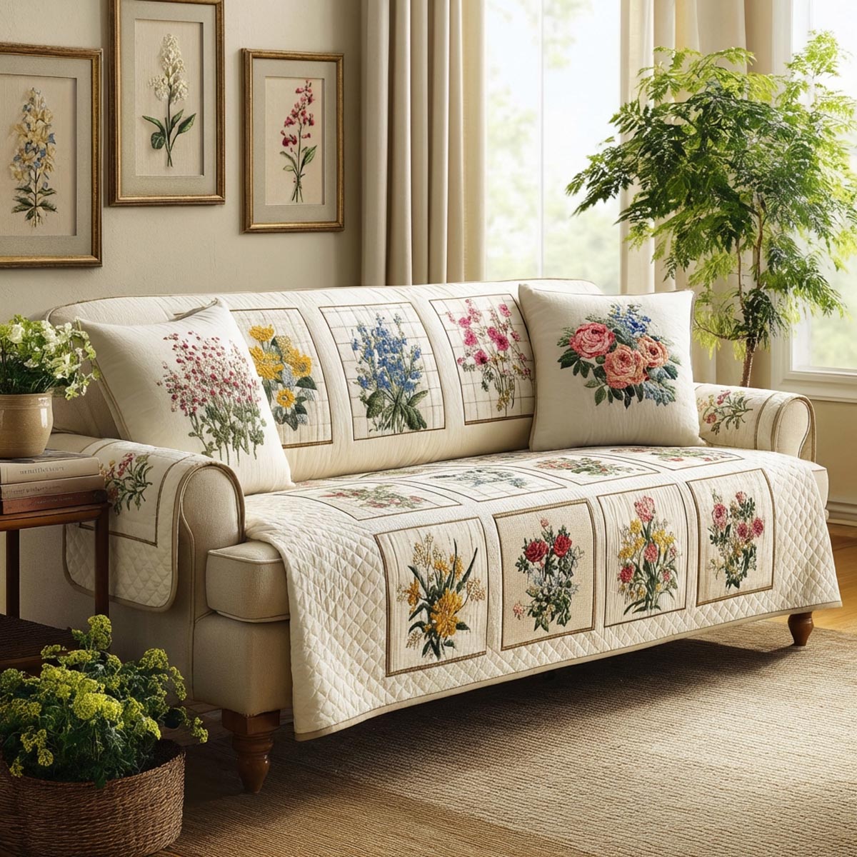 Spring Bloom Quilted Sofa Cover Cute Home Room Decor Home Gift For Her - Tradiviet