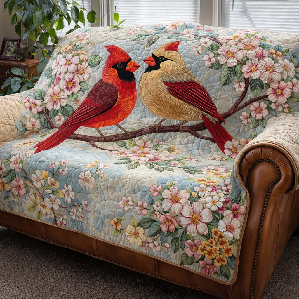 Spring Blossom Quilted Sofa Cover Floral Home Couch Cover Home Gift For Her - Tradiviet