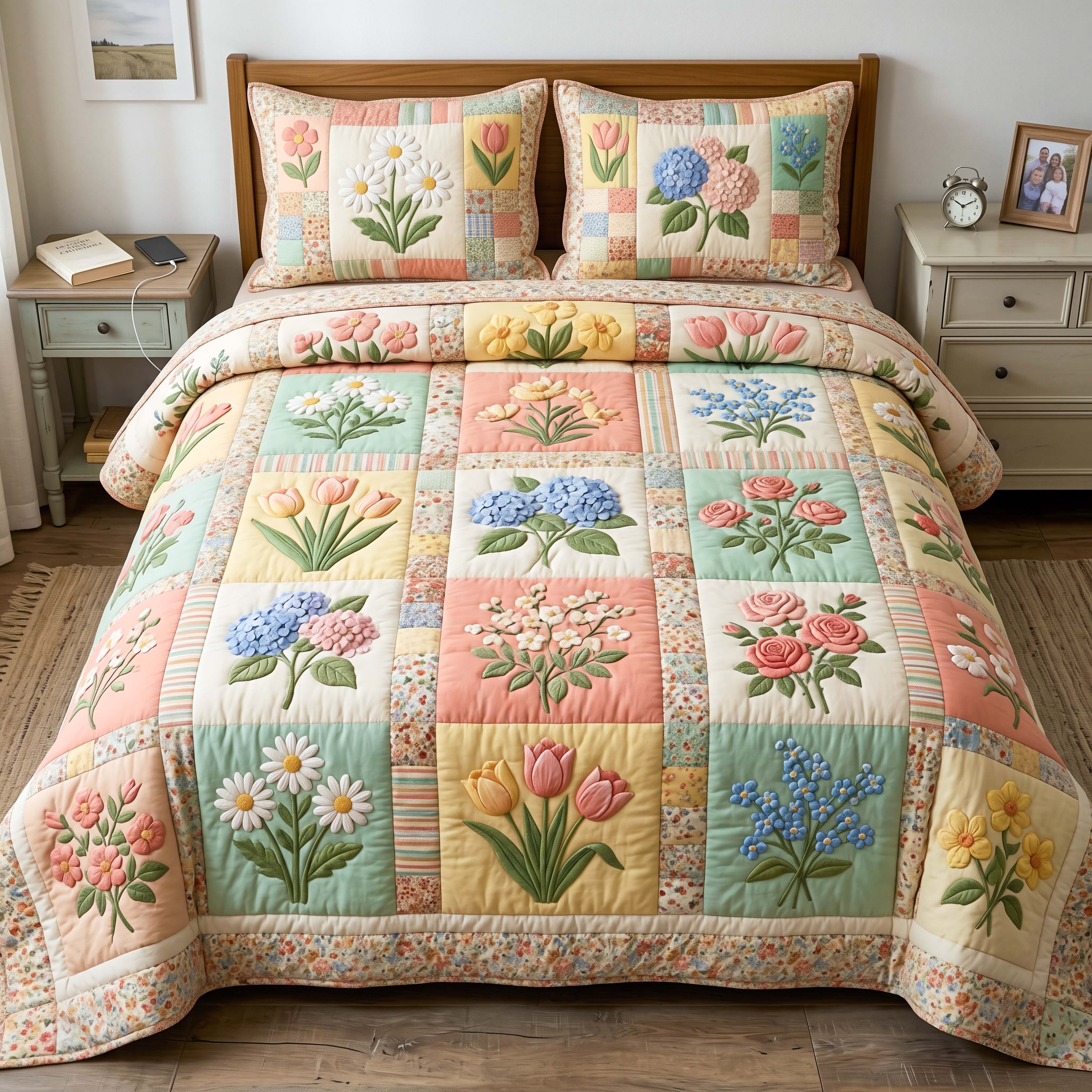 Spring Bouquet Quilted Bedding Set Spring Bouquet Farmhouse Gift For Spring Bouquet - Tradiviet