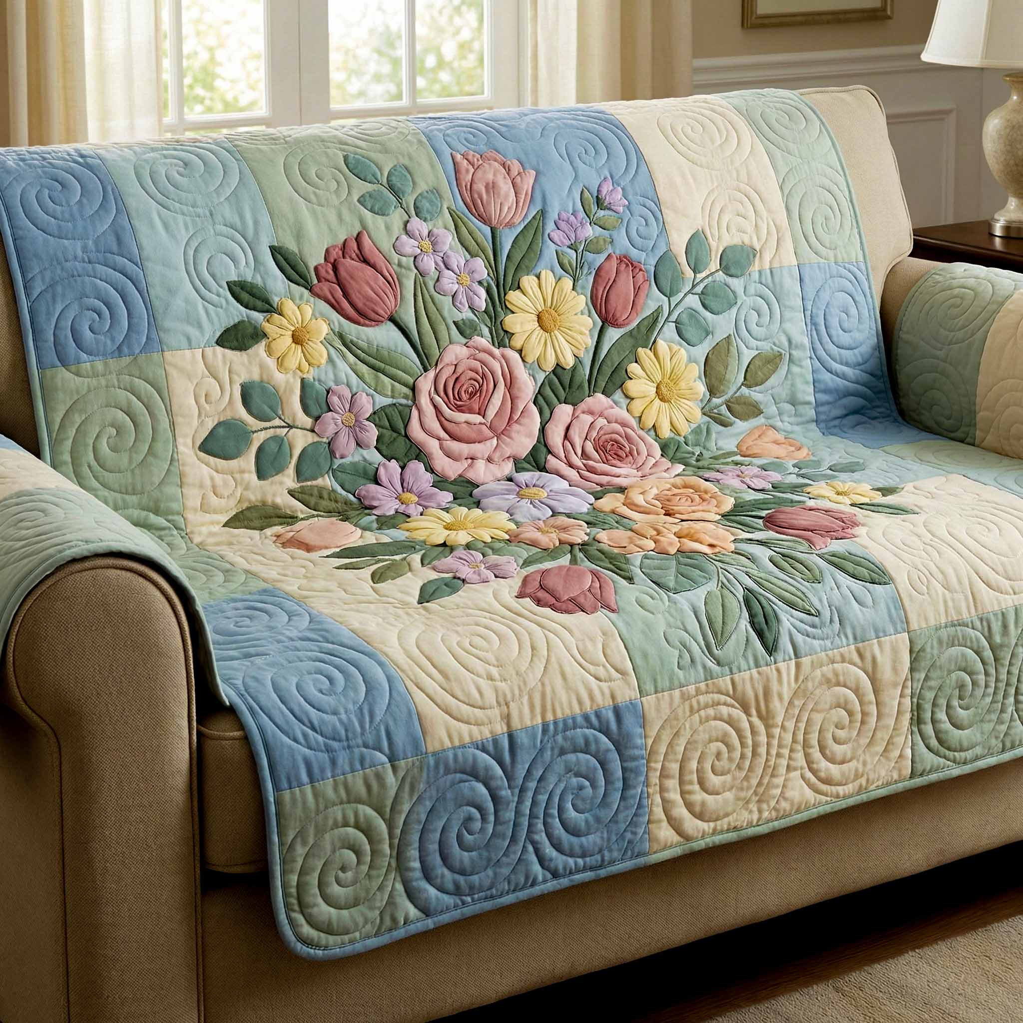 Spring Bouquet Quilted Sofa Cover Furniture Covers For Sofas Mother's Day Gifts For Grandma - Tradiviet