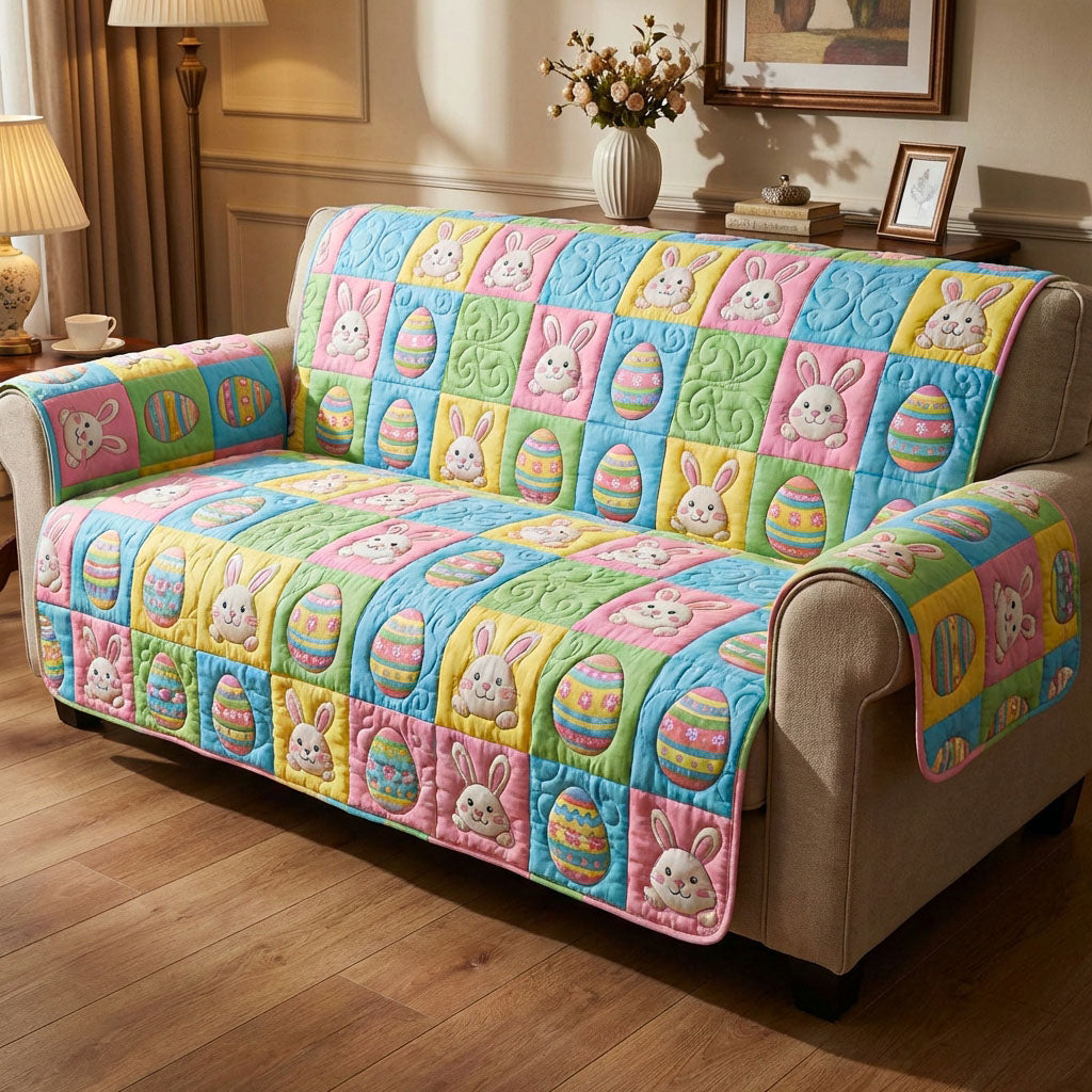 Spring Bunny Quilted Sofa Cover Holiday Home Room Decor Best Housewarming Gift Ideas - Tradiviet