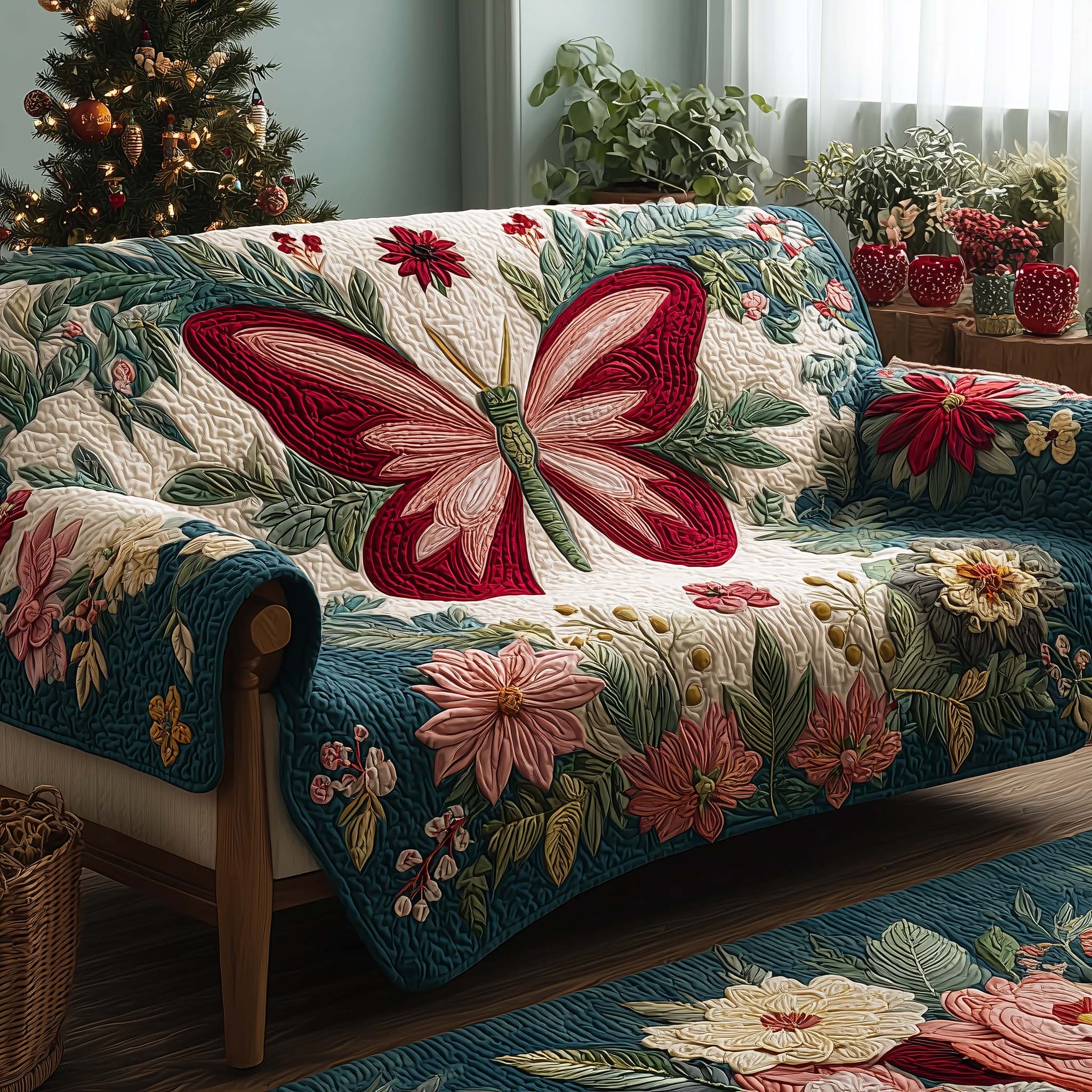 Spring Butterfly Quilted Sofa Cover Butterfly Home Couch Cover Best Housewarming Gift Ideas - Tradiviet