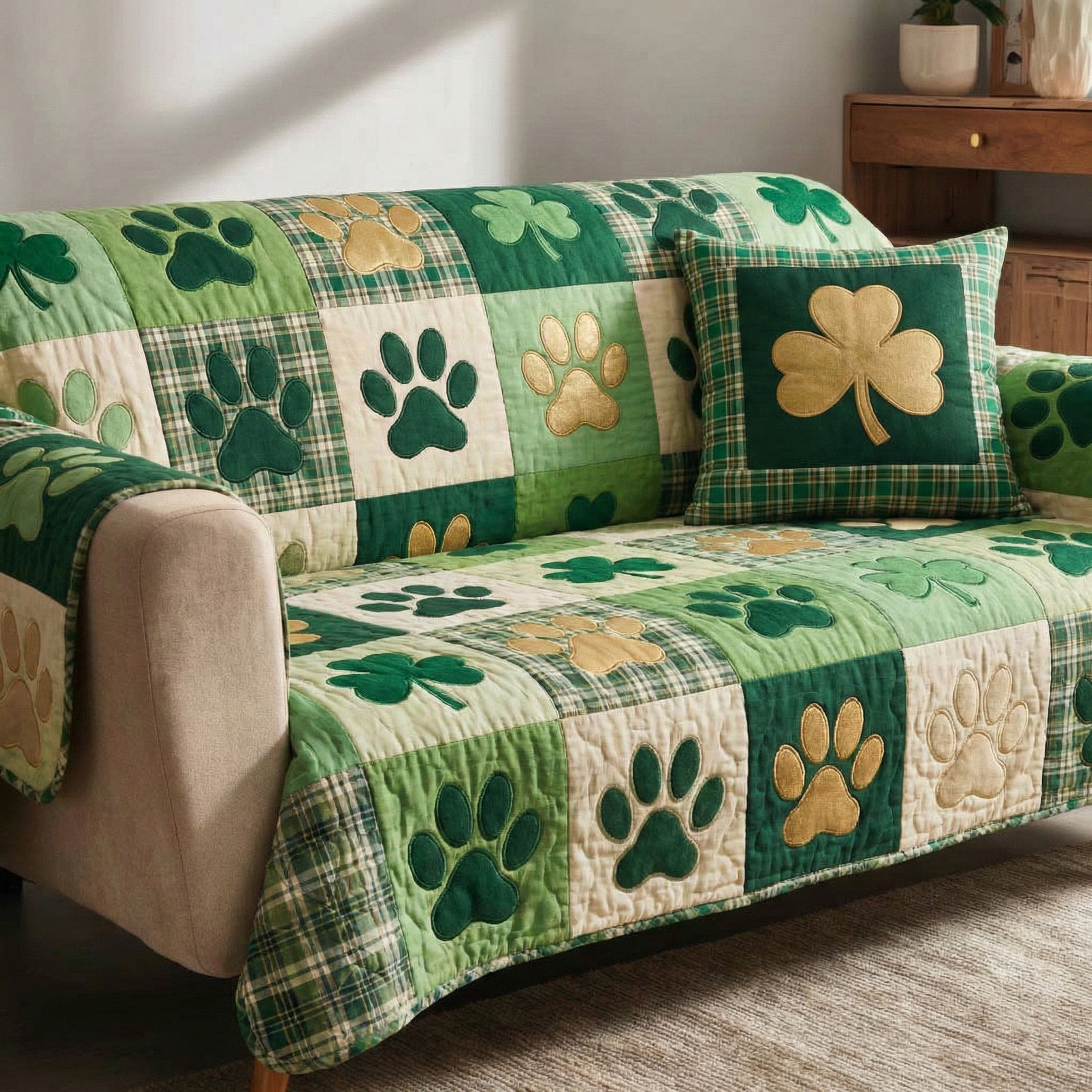 Spring Clover Quilted Sofa Cover The Best Couch Slipcovers Cool Gifts For Dog Owners - Tradiviet
