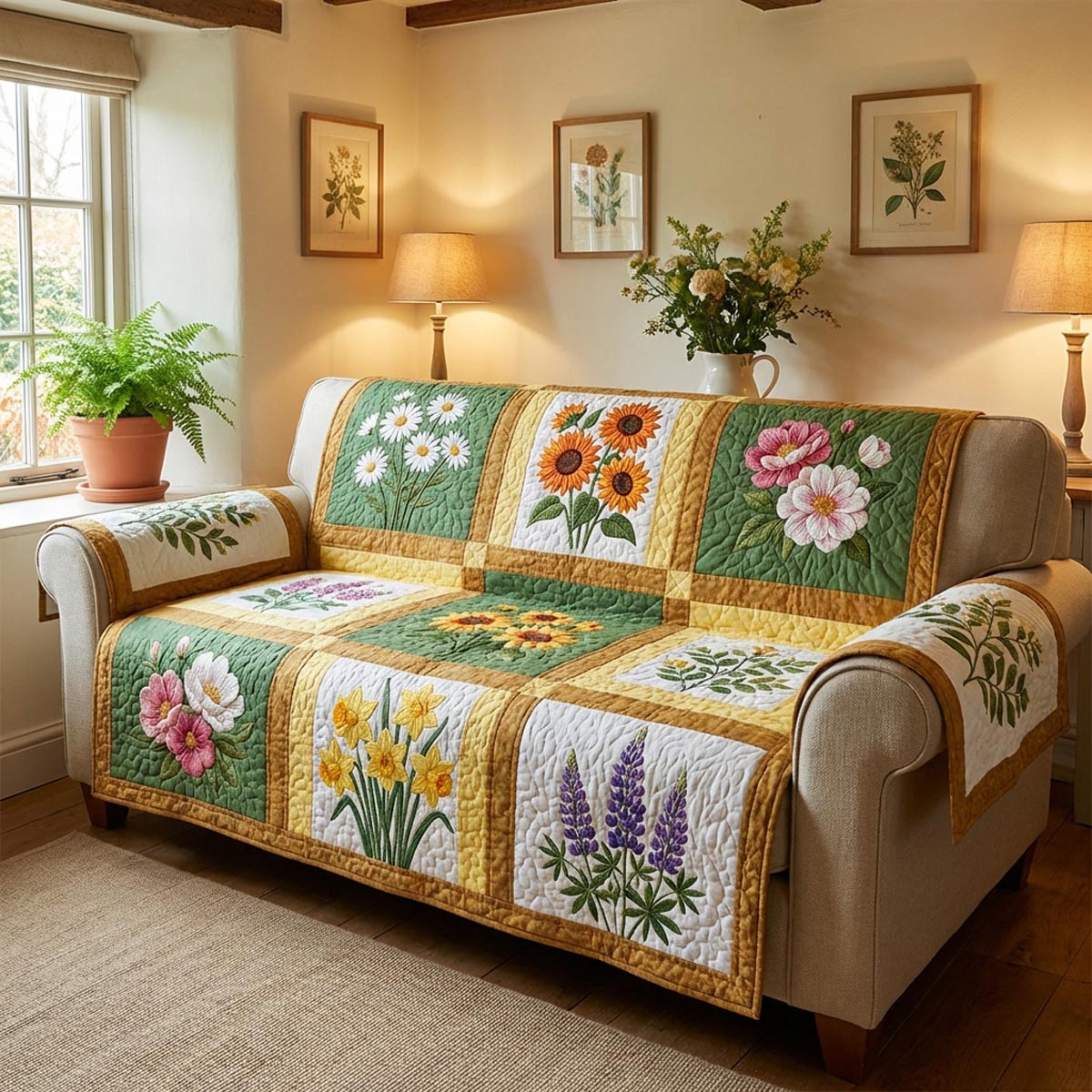 Spring Garden Quilted Sofa Cover Warm Home Room Decor Cute Room Decor Finds - Tradiviet