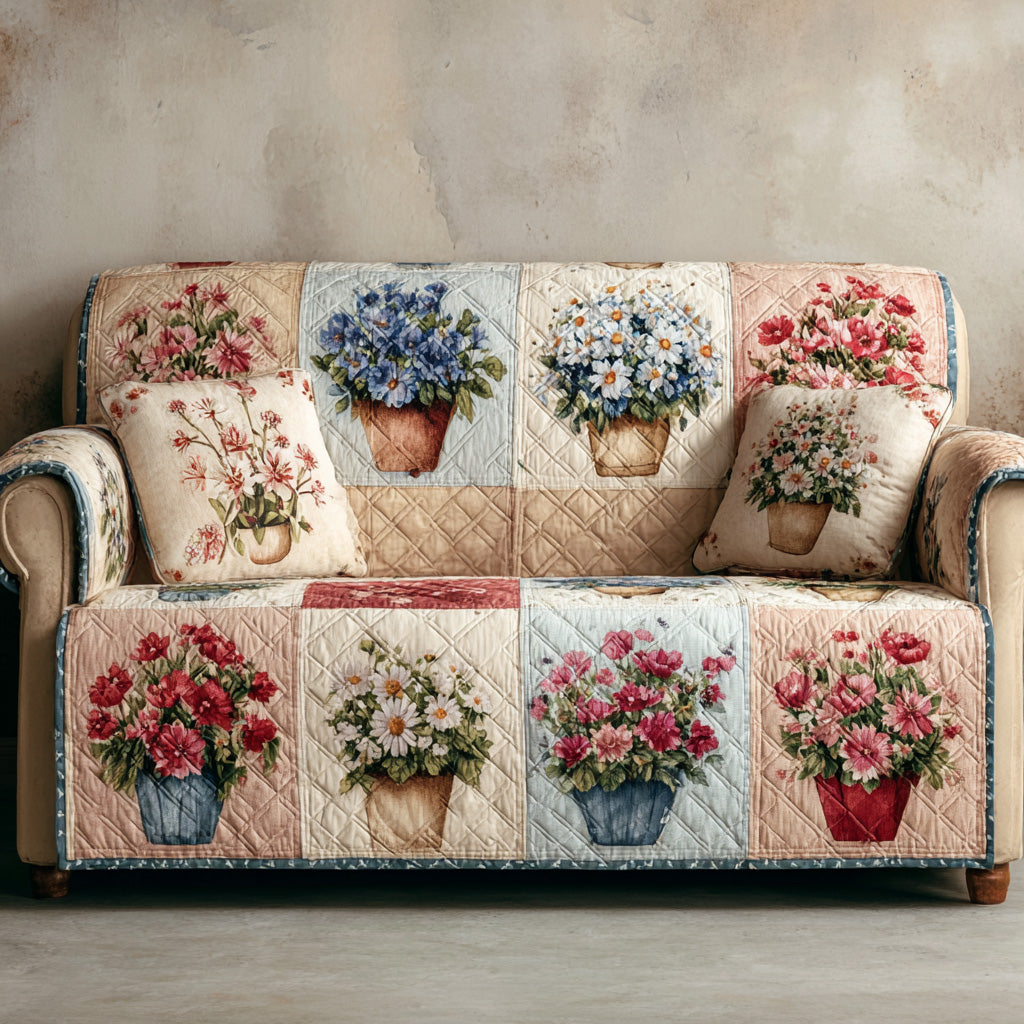 Spring Harmony Floral Quilted Sofa Cover Indoor Home Room Decor Interior Design Gift Ideas - Tradiviet