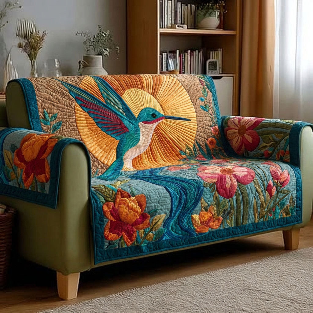 Spring Harmony Quilted Sofa Cover Cool Couch Covers Unusual Hummingbird Gifts - Tradiviet