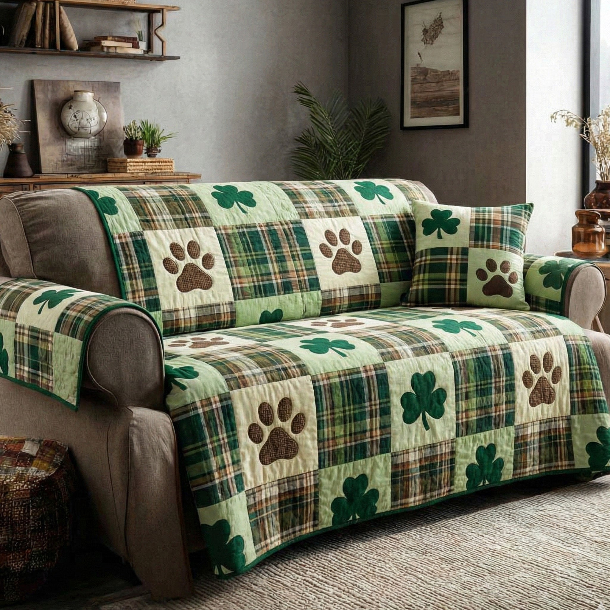 Springtime Lucky Quilted Sofa Cover Pretty Sofa Covers Dog Lover Gifts For Him - Tradiviet