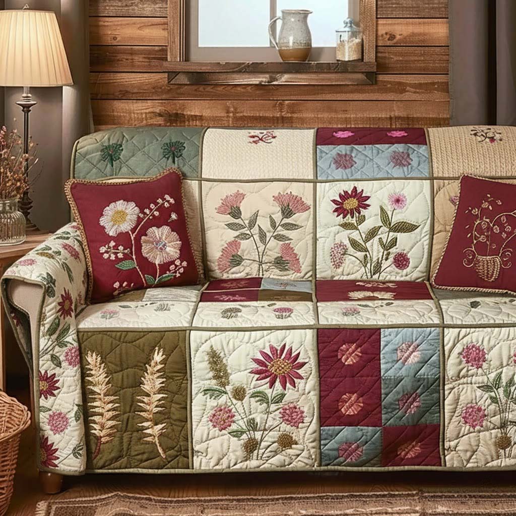 Springtime Squares Quilted Sofa Cover Cute Room Decor Gifts For Home Lovers - Tradiviet