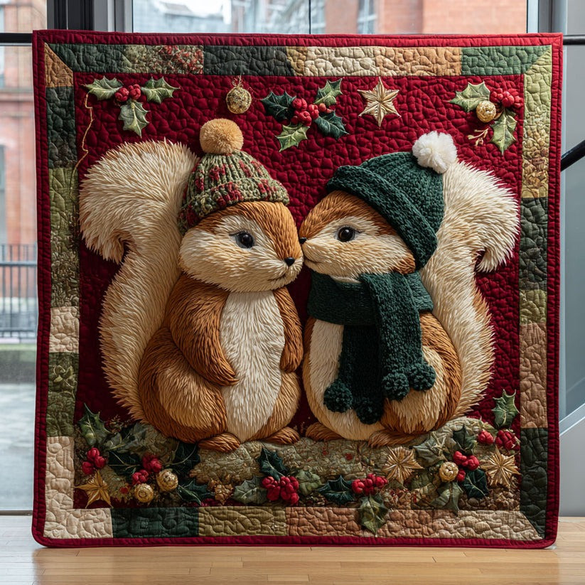 Squirrel Couples Christmas Quilted Blanket Cute Animal Throw Blanket Gifts For Squirrel Lovers - Tradiviet