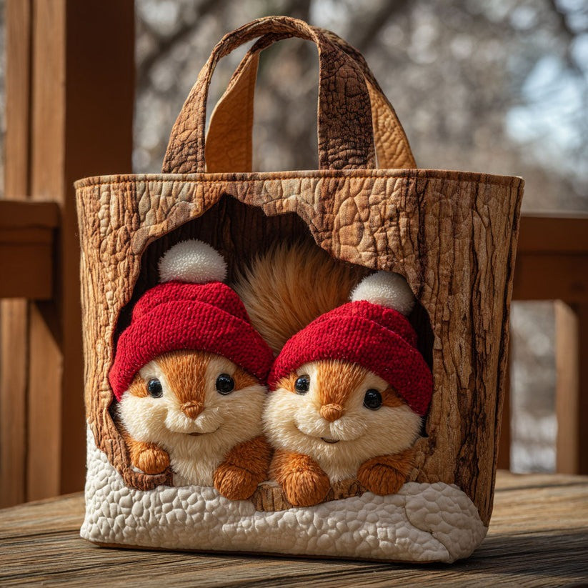 Squirrel Frost Nest Quilted Tote Bag Cute Animal Winter Christmas Gifts For Squirrel Lovers - Tradiviet
