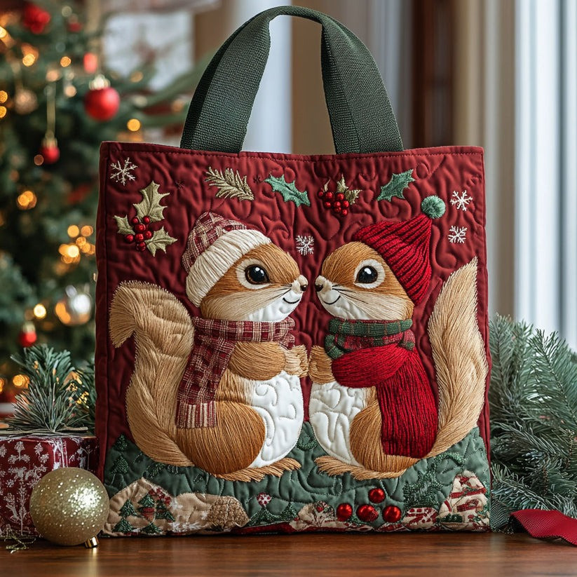 Squirrels Christmas Quilted Tote Bag Cute Holiday Gifts For Squirrel Lovers - Tradiviet