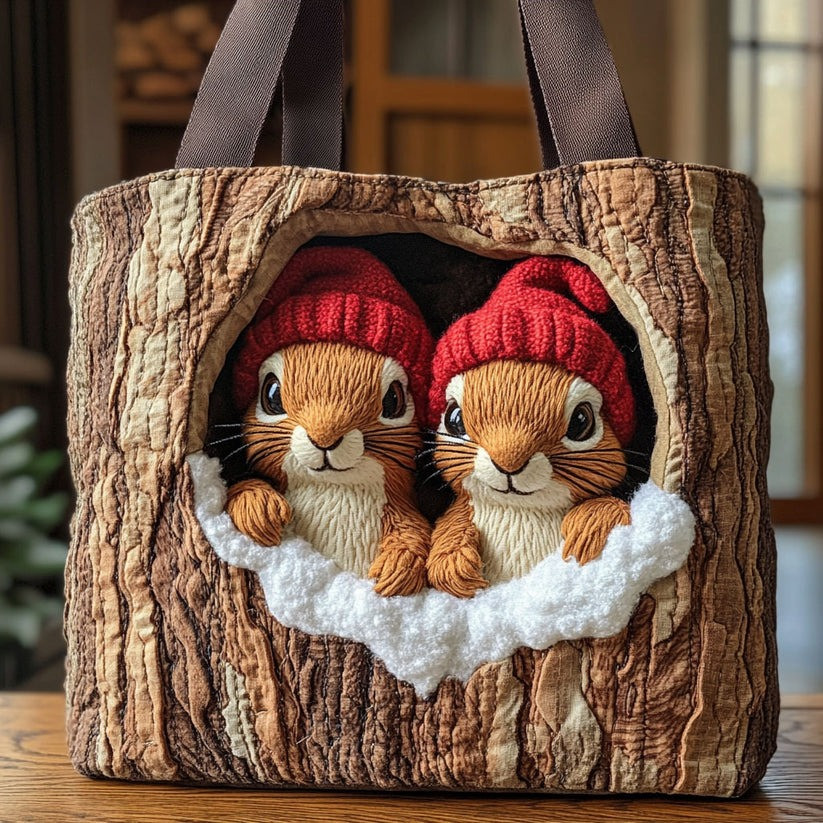 Squirrels Nest Quilted Tote Bag Woodland Animal Christmas Gifts For Squirrel Lovers - Tradiviet