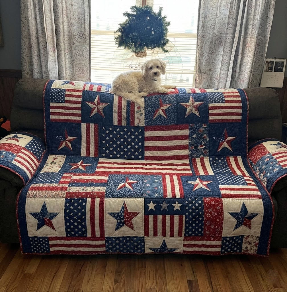 Star Glory Quilted Sofa Cover Sofa Couch Cover Patriotic Gifts For Her - Tradiviet