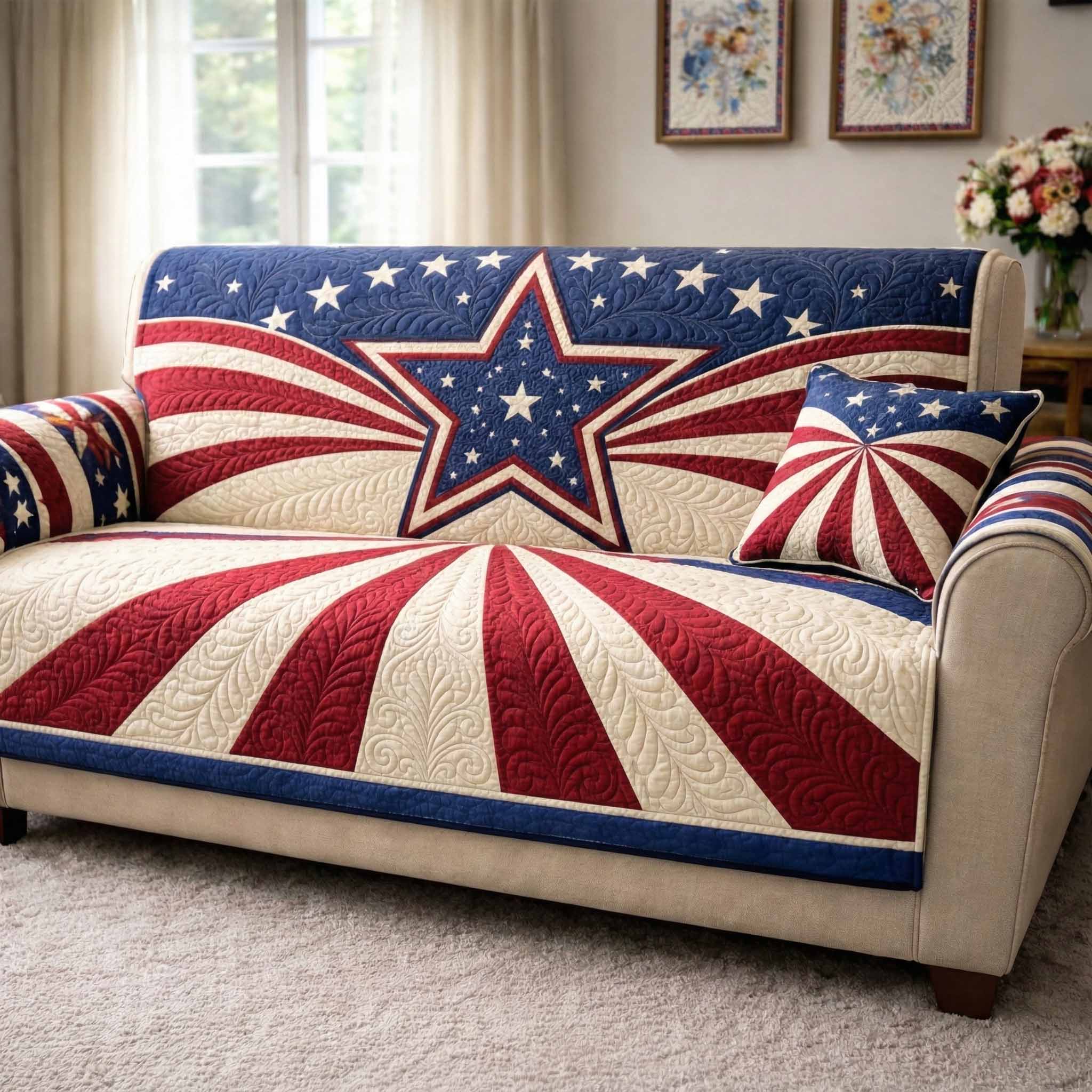 Star Liberty Quilted Sofa Cover Table Room Decor Gift For House Lover - Tradiviet