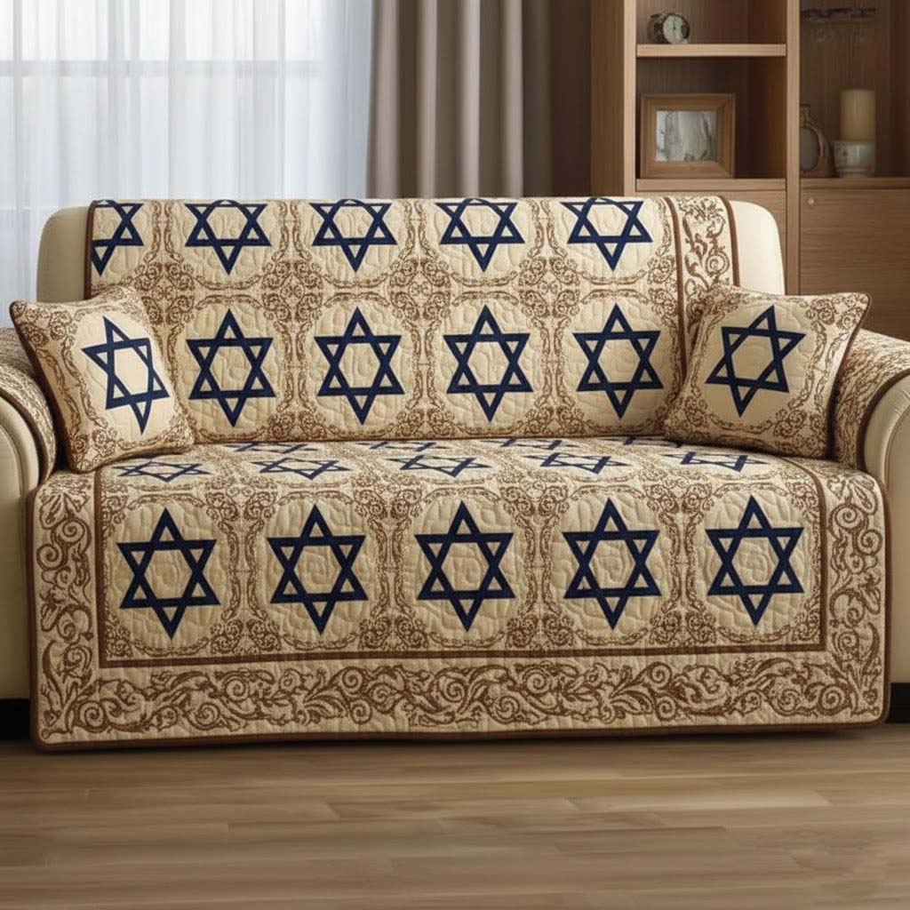 Star of David Quilted Sofa Cover Faith Home Couch Cover Great Home Decor Finds - Tradiviet