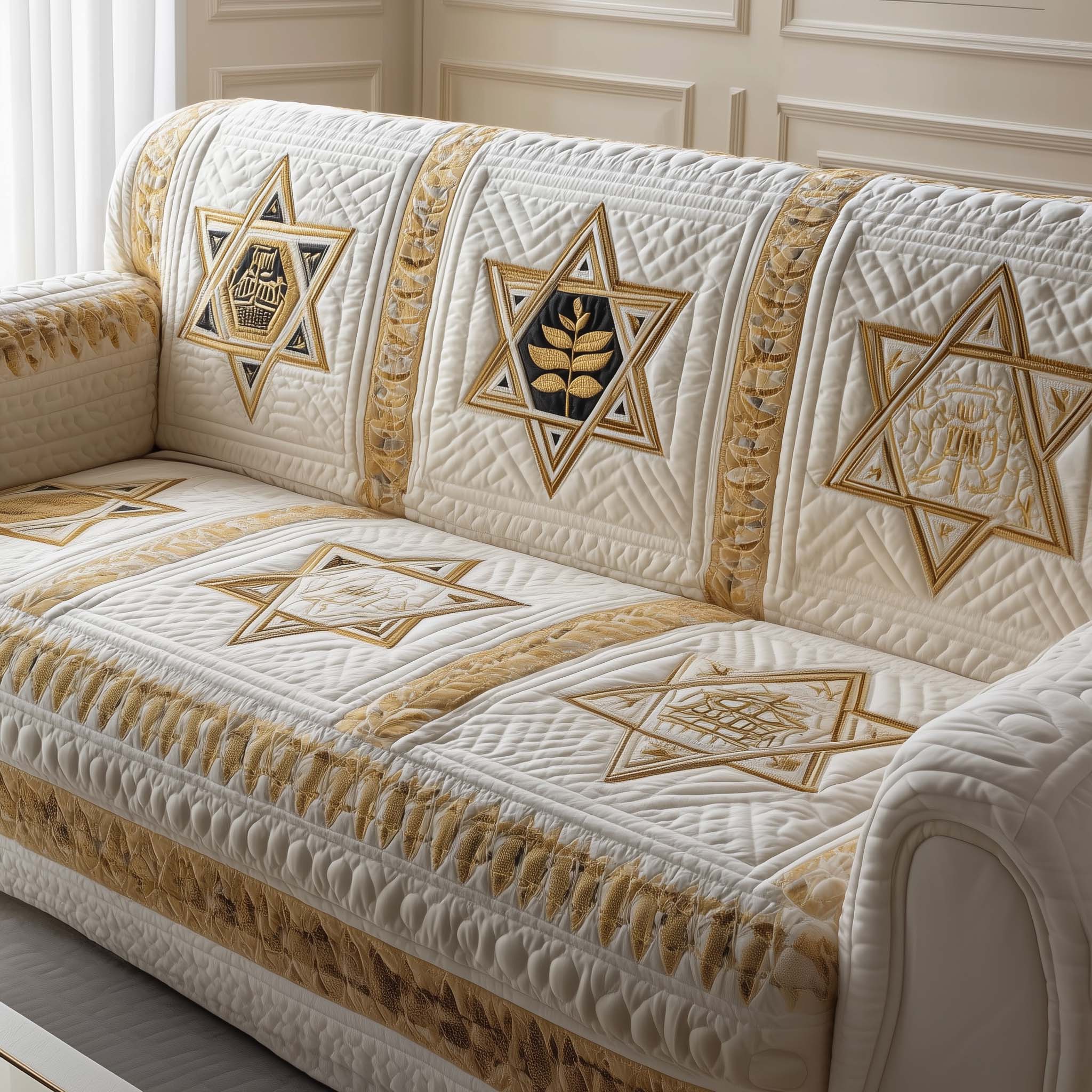 Star of David Quilted Sofa Cover Faith Home Couch Cover Home Gift For Her - Tradiviet
