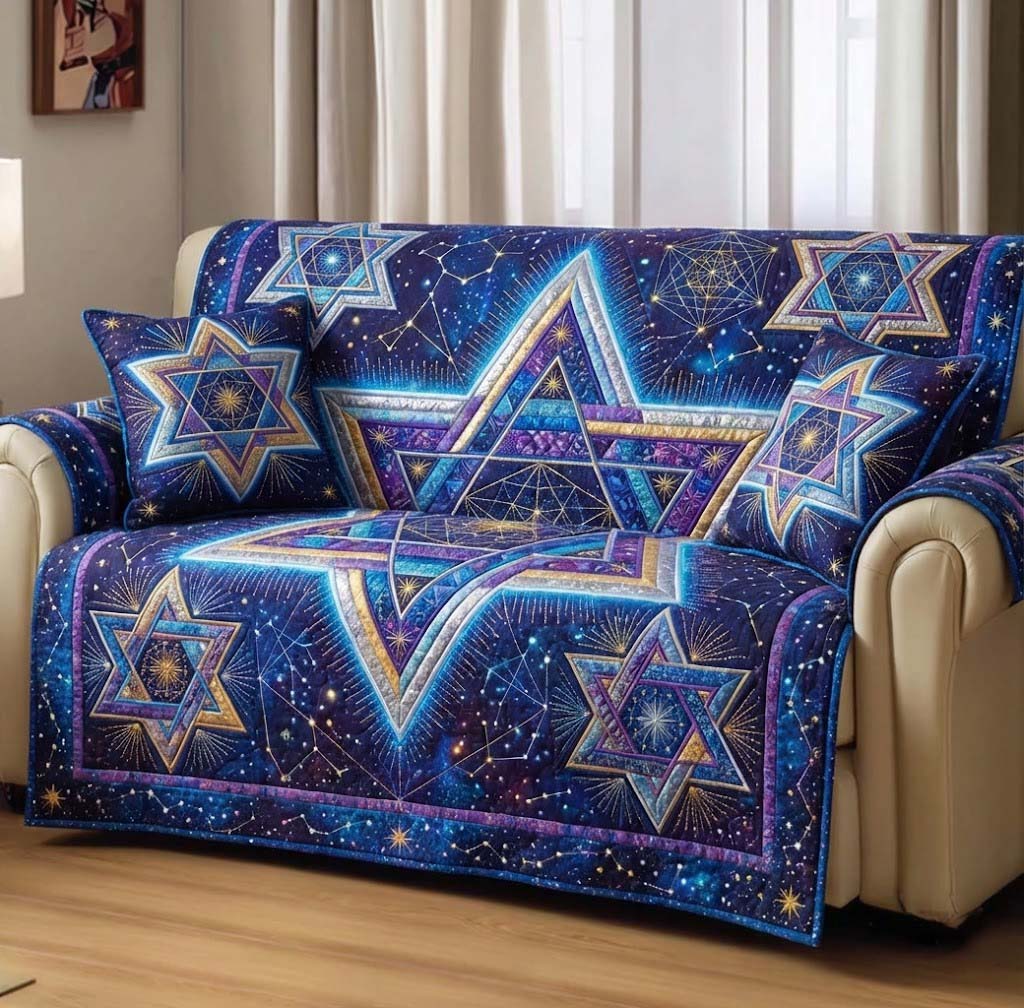 Star of David Quilted Sofa Cover Faith Home Couch Cover Home Gift For Him - Tradiviet