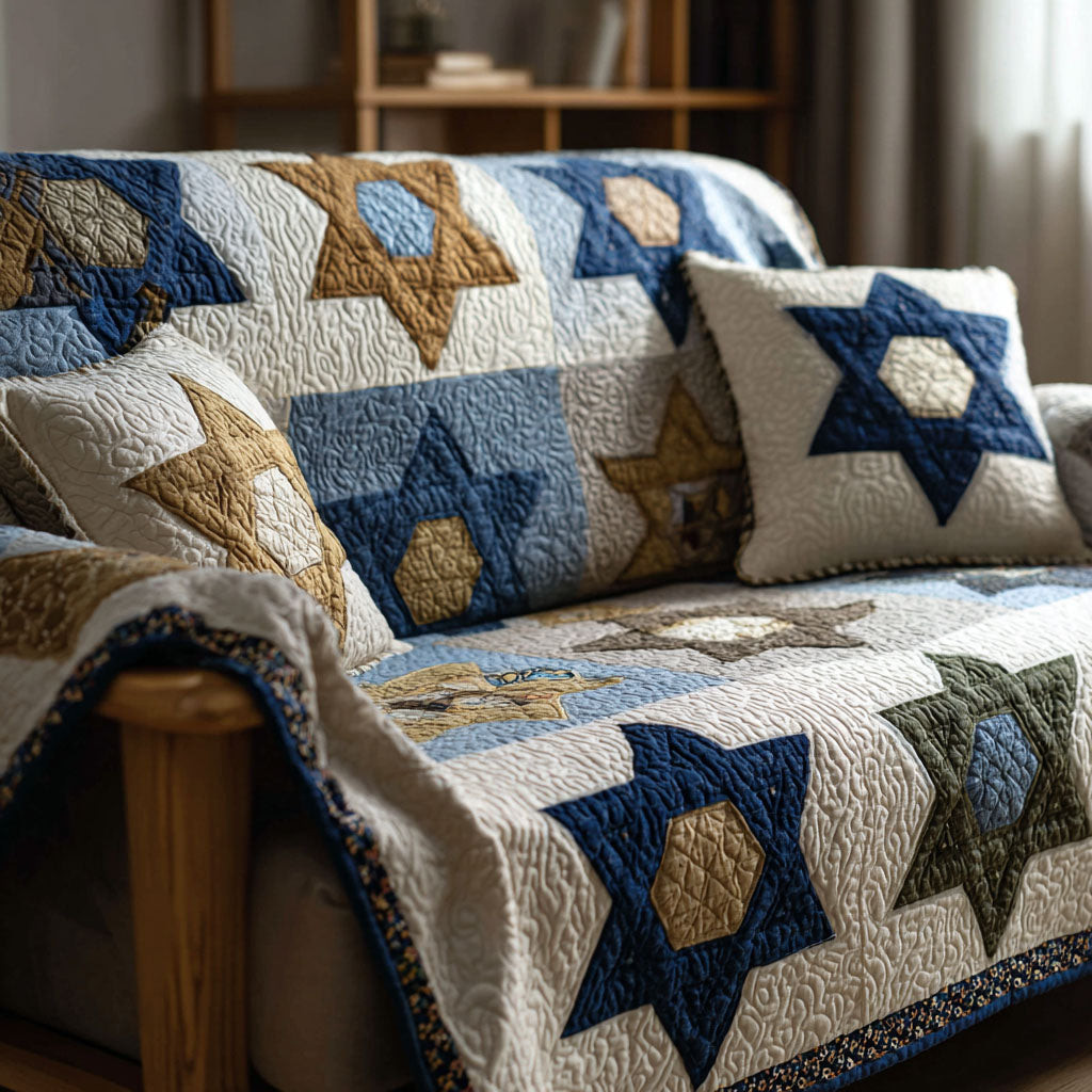 Star of Home Quilted Sofa Cover Best Slip Cover Sofa Jewish Gifts Merchandise - Tradiviet