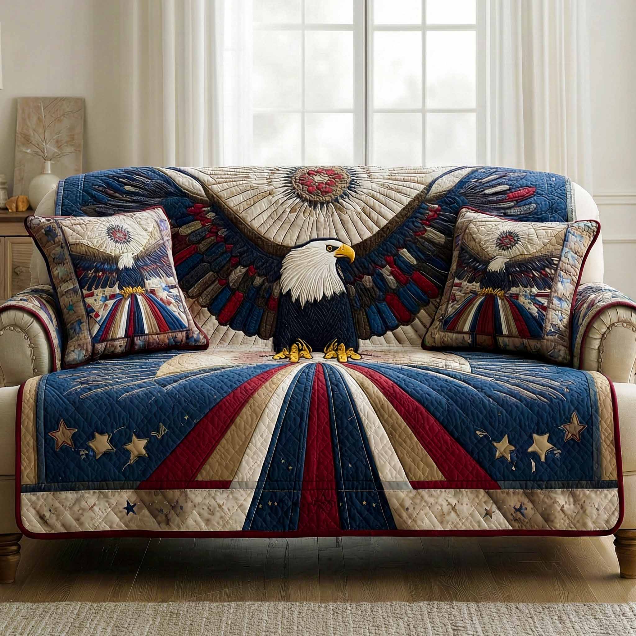 Starbound Eagle Quilted Sofa Cover Luxury Home Room Decor Present For New Home - Tradiviet
