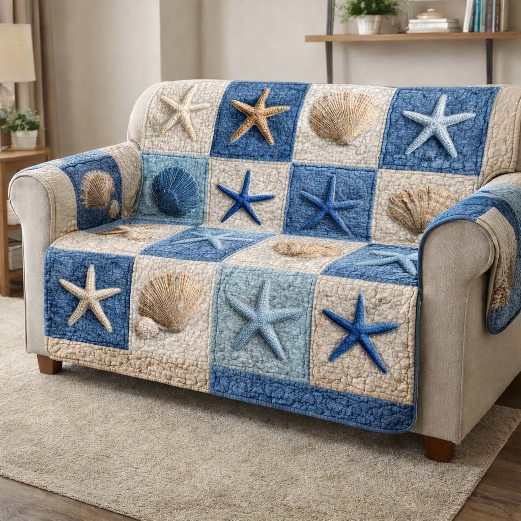 Starfish Tide Quilted Sofa Cover Cozy Home Couch Cover Gift For Home Lover - Tradiviet