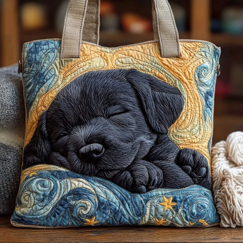 Starlight Black Labrador Snooze Quilted Tote Bag Animal Art Bag Gifts For Lab Lovers - Tradiviet