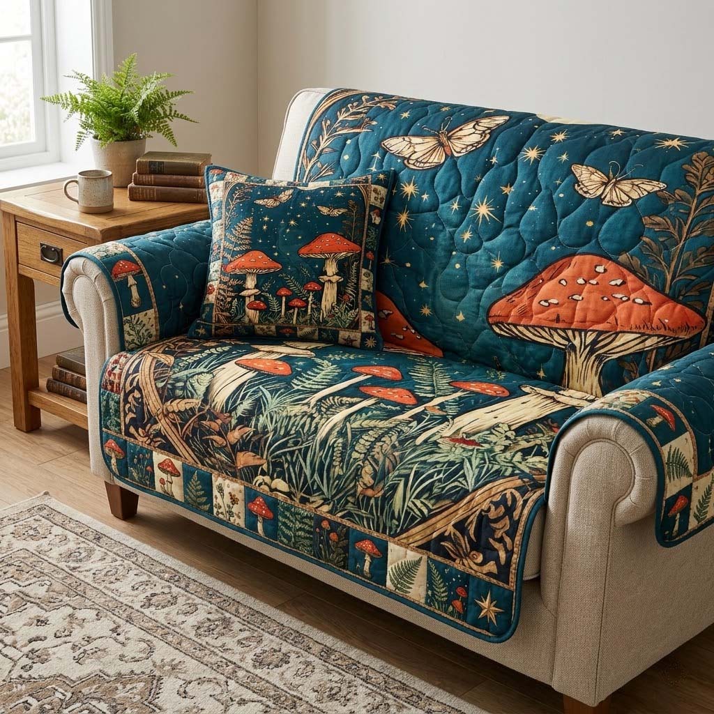Starlight Toadstool Quilted Sofa Cover Neutral Room Decor Gifts For Home Decor - Tradiviet