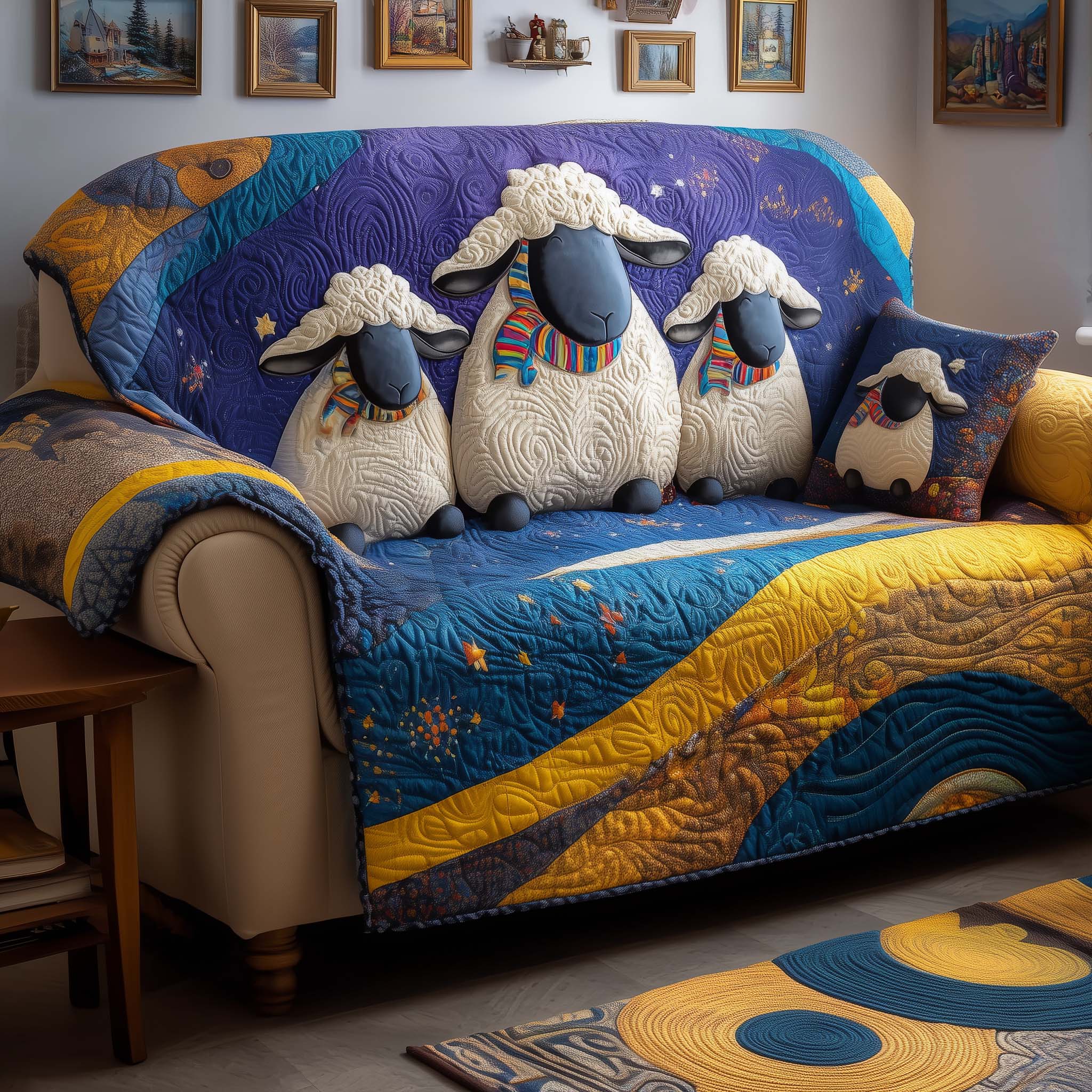 Starlit Sheep Quilted Sofa Cover Farmhouse Home Couch Cover Gift For Home Decor - Tradiviet